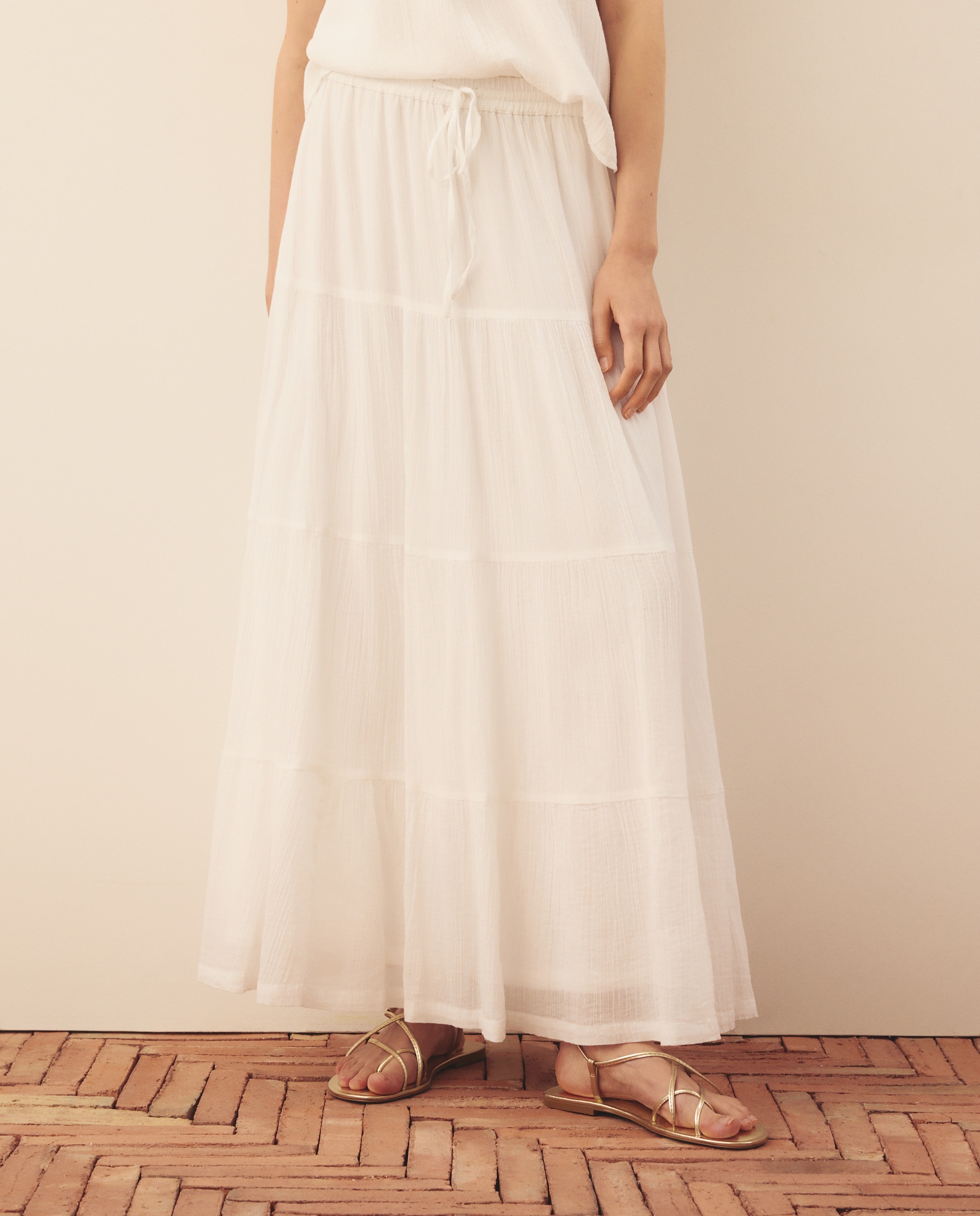 Falda lisa con pisos de algodón - Southern Cotton - Blanco Blanco-2