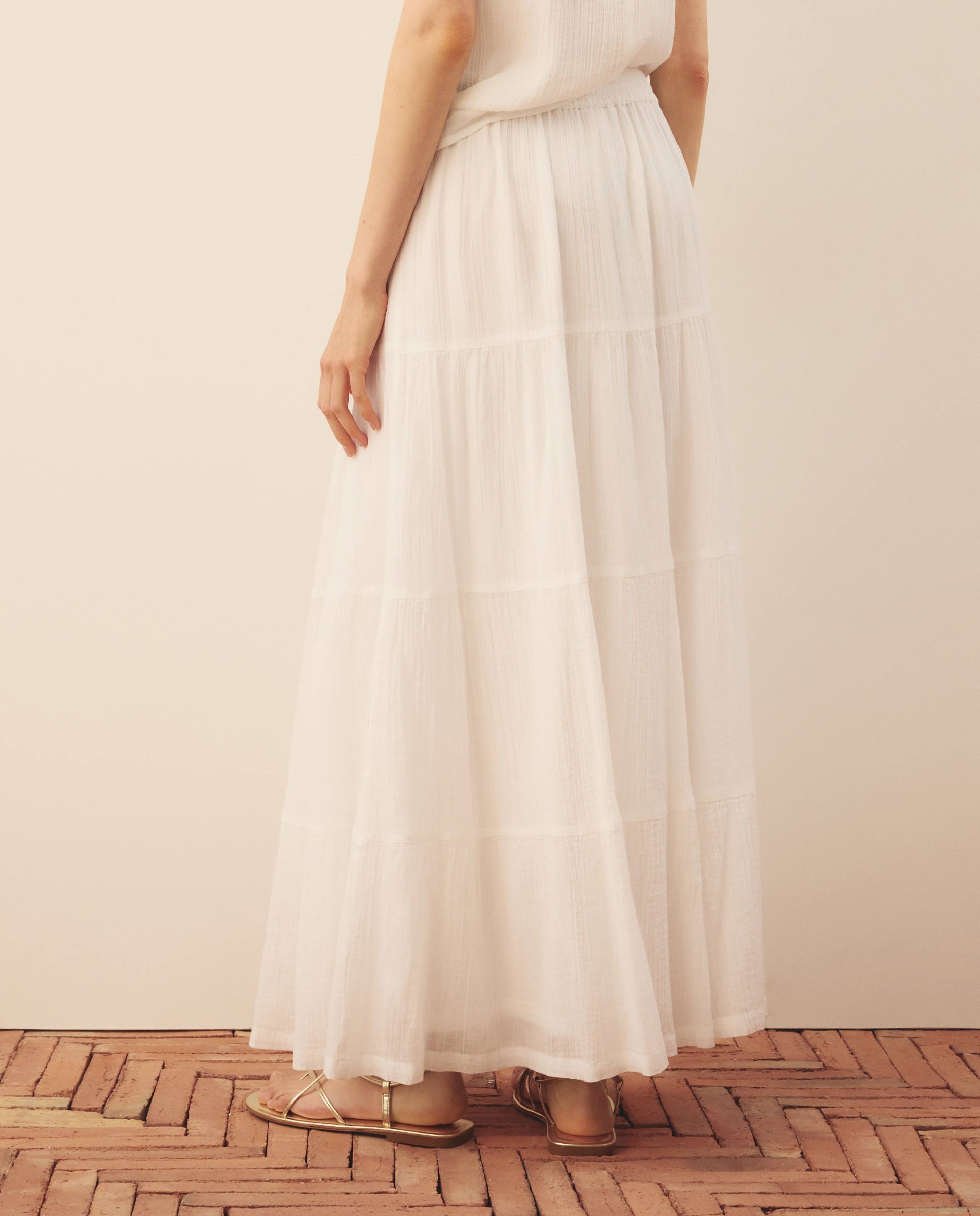 Falda lisa con pisos de algodón - Southern Cotton - Blanco Blanco-3
