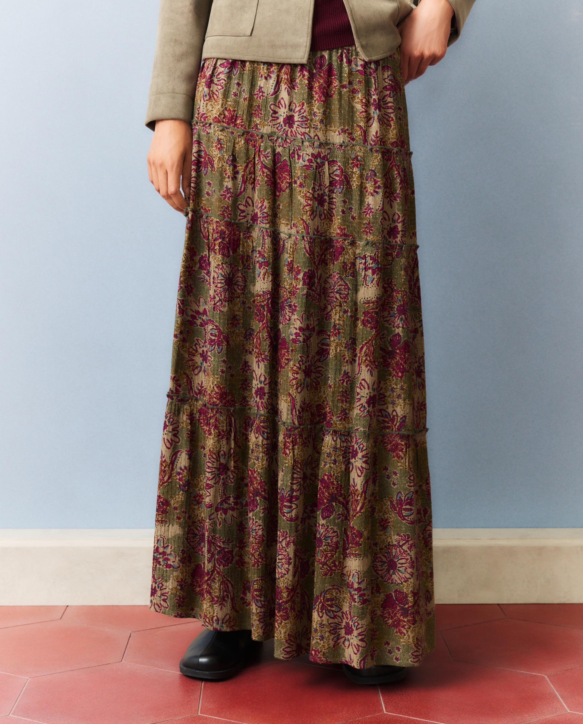 Saia comprida Estampada Georgette Verde-2