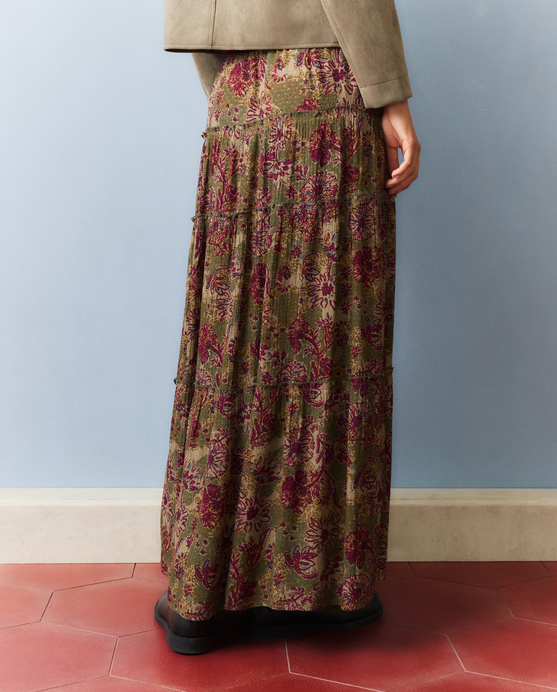 Saia comprida Estampada Georgette Verde-3