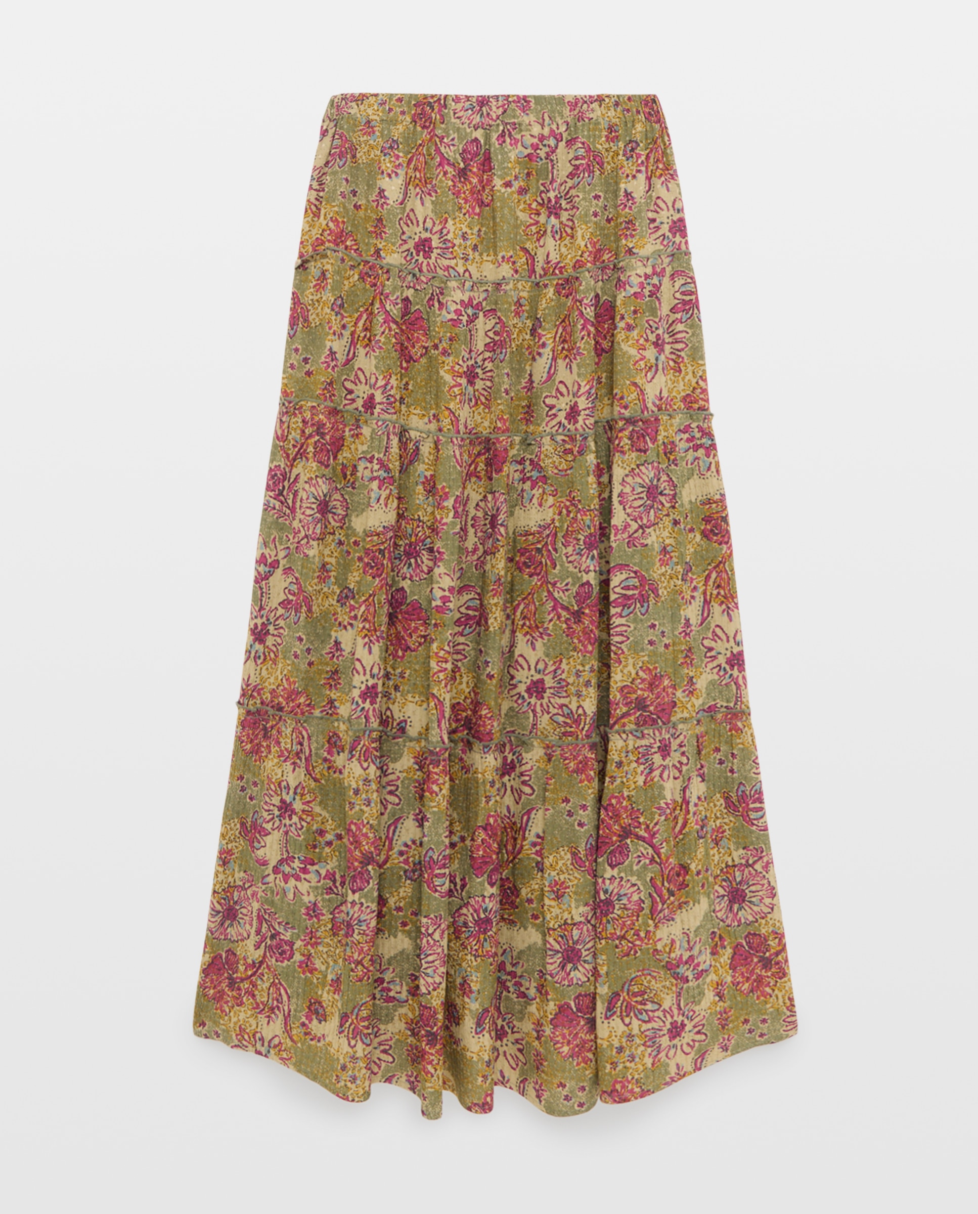 Saia comprida Estampada Georgette Verde-4
