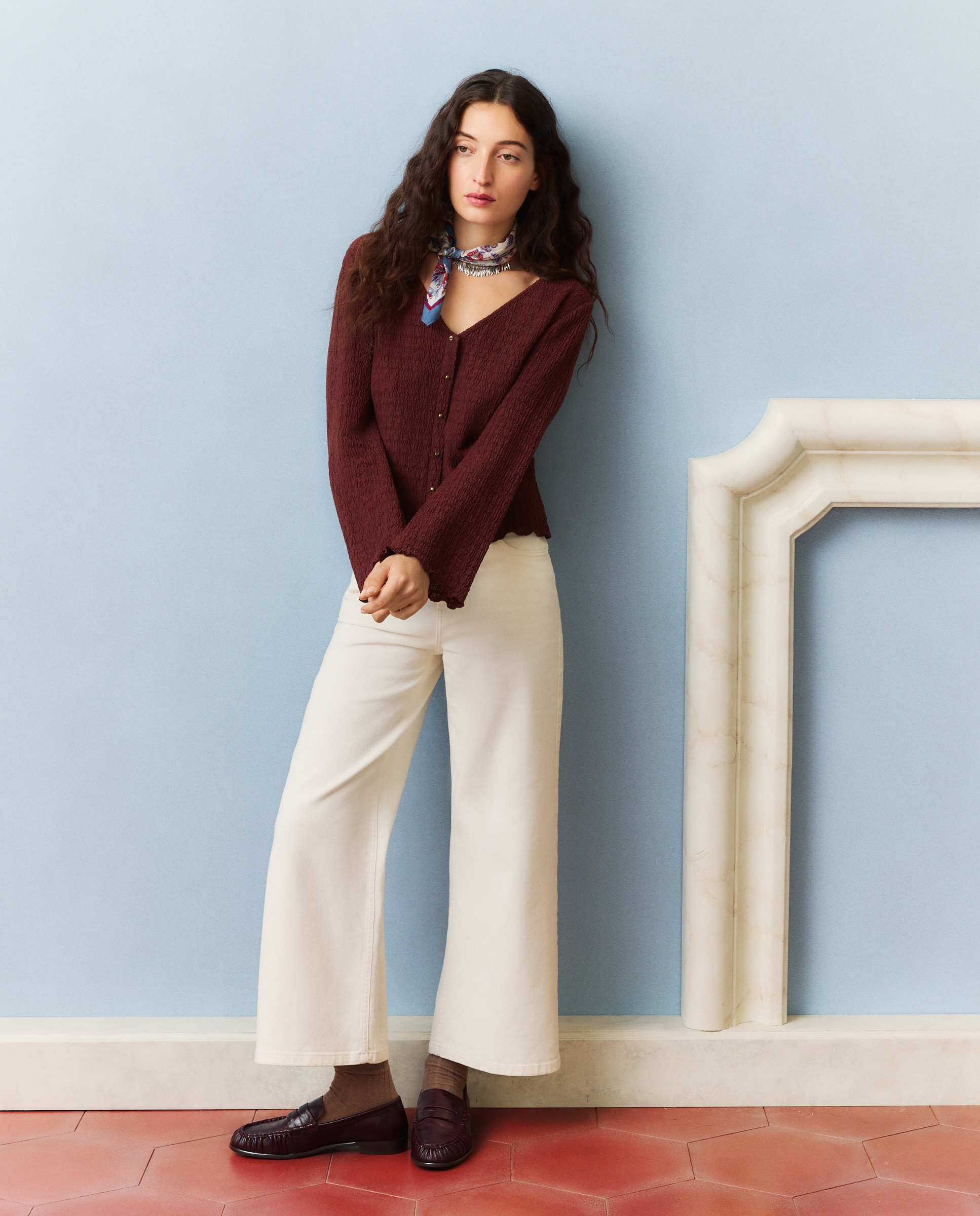 Camisola de Manga Comprida com Estrutura de Ondas Bordeaux-2