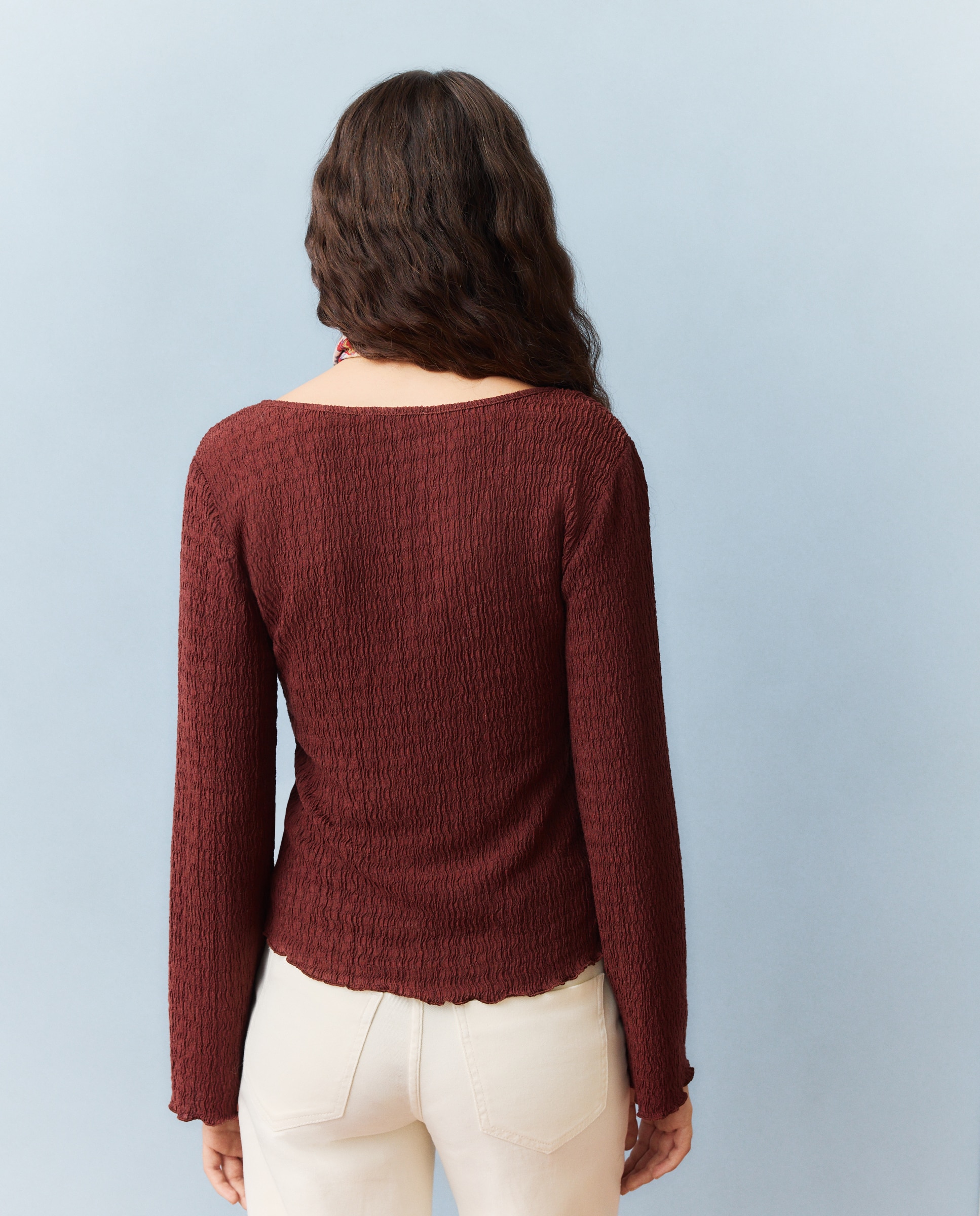 Camisola de Manga Comprida com Estrutura de Ondas Bordeaux-3