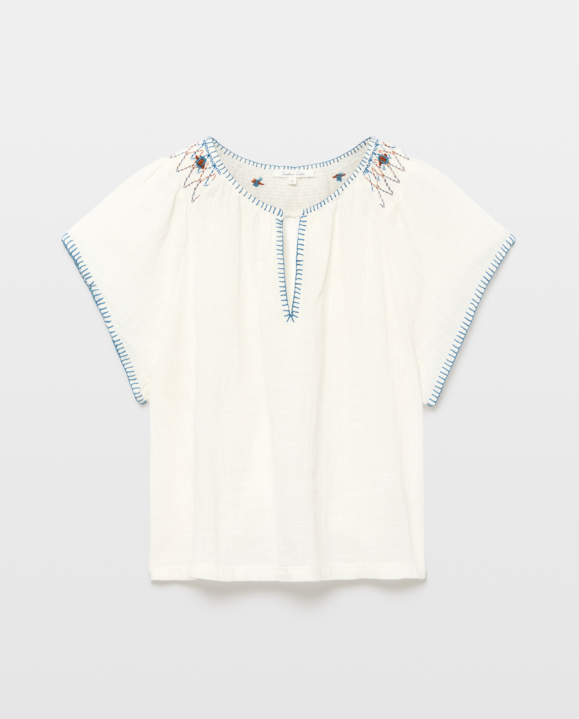 T-shirt romântica bordada Branco-4