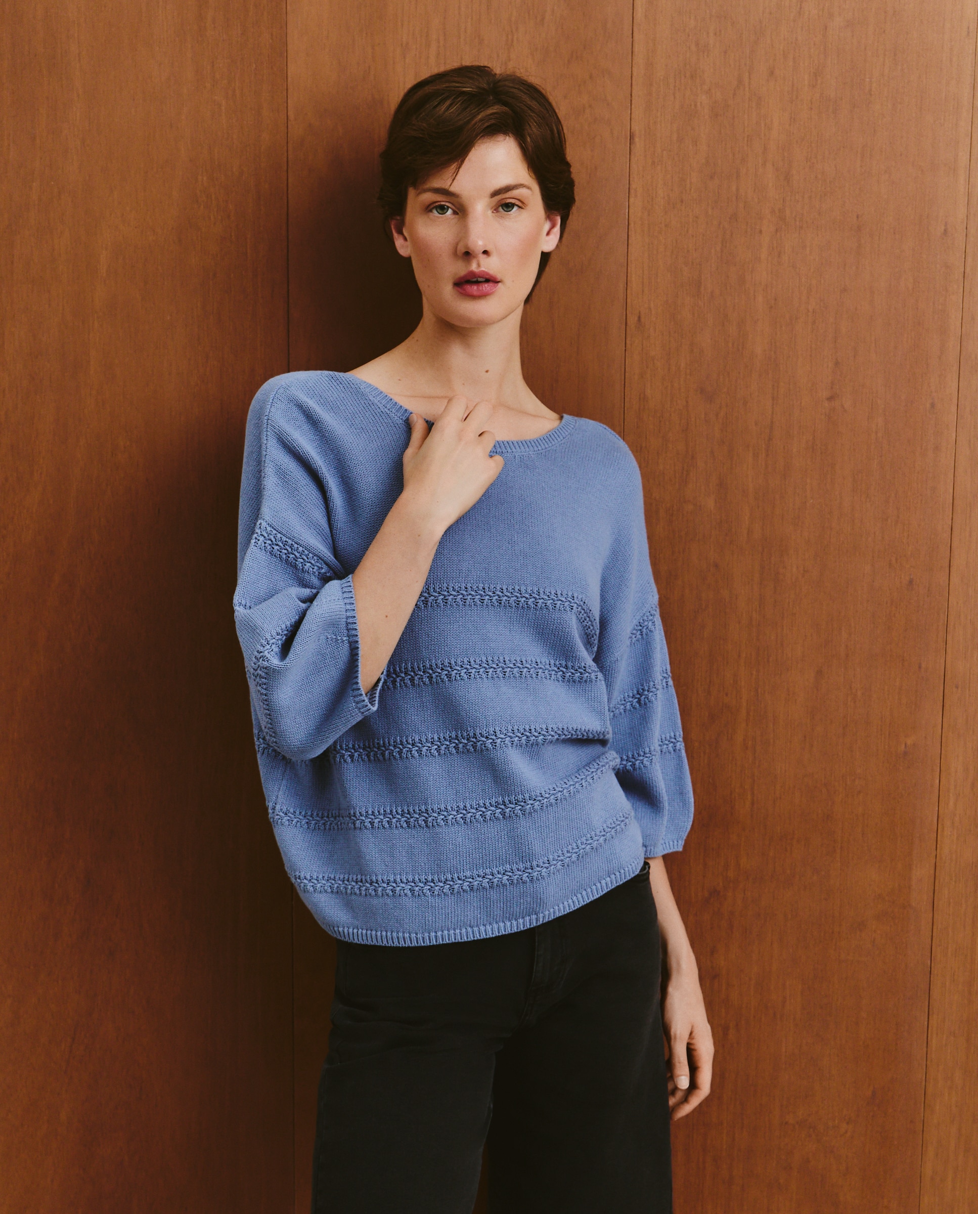 Imagen 0 de Jersey de algodón de rayas de mujer 400 Azul