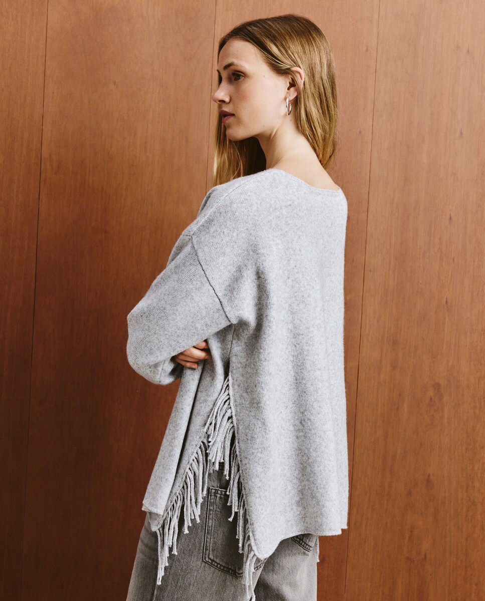 Camisola de Malha Lisa com Manga Comprida Cinzento-claro-3