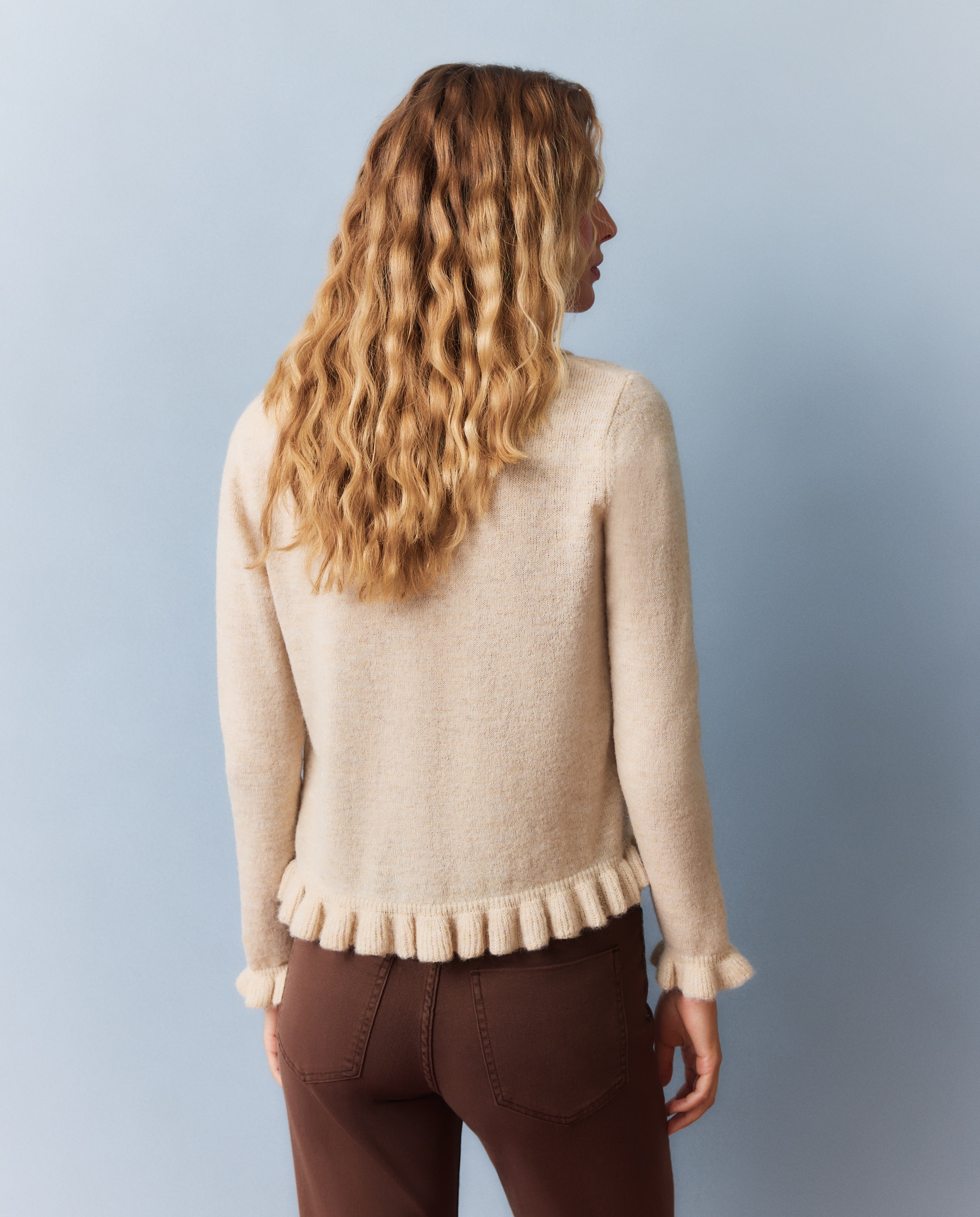Casaco de Tricot com Folhos 120 Cru-3