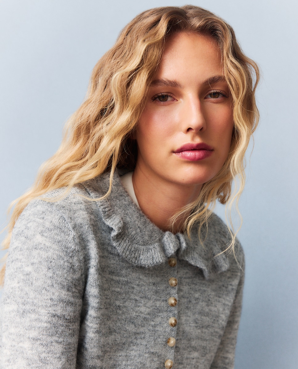 Imagen 1 de Chaqueta tricot de mujer con volantes Visón oscuro