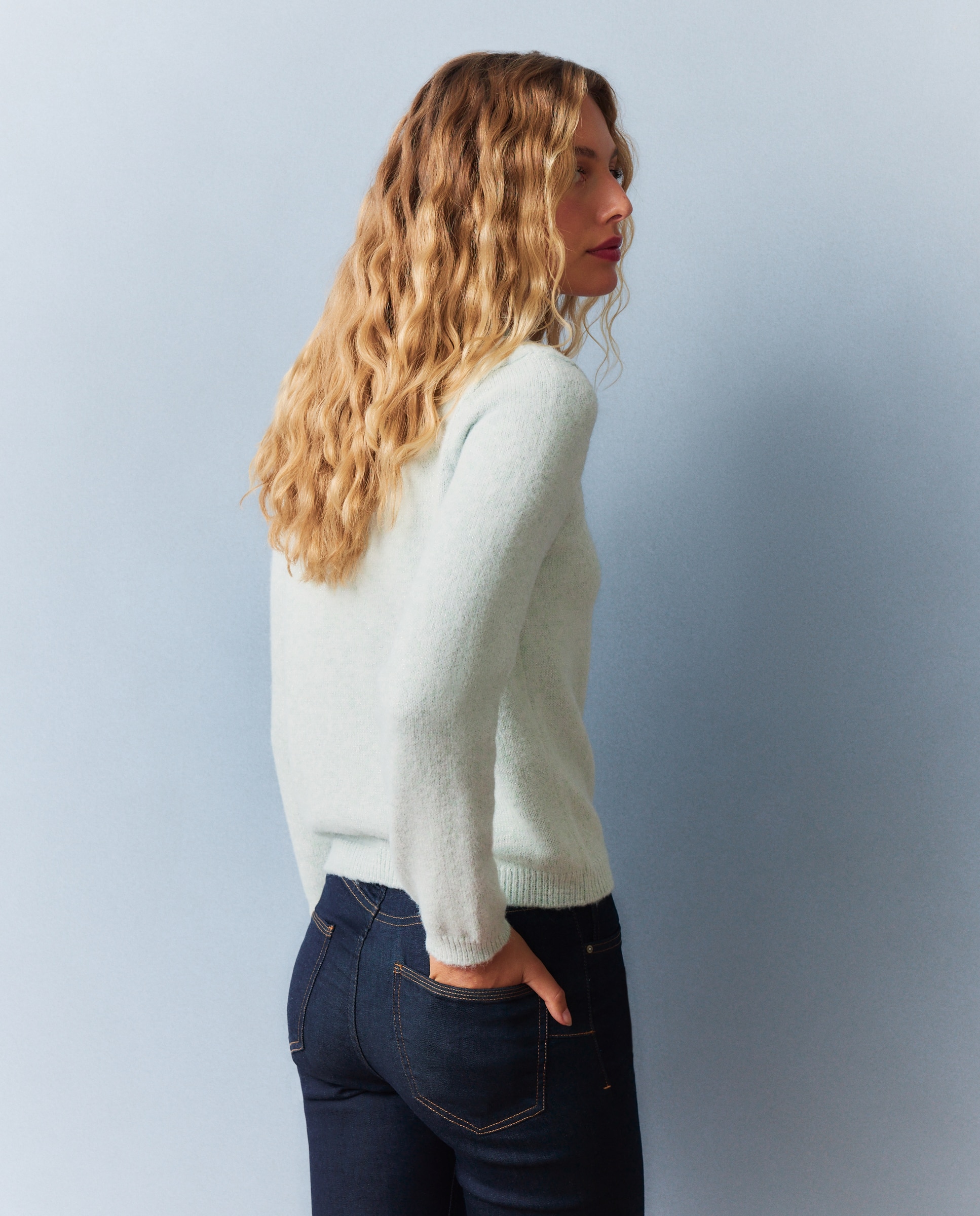 Jersey de mujer con lúrex y cuello batista - Southern Cotton - 410 Azul claro 410 Azul claro-3