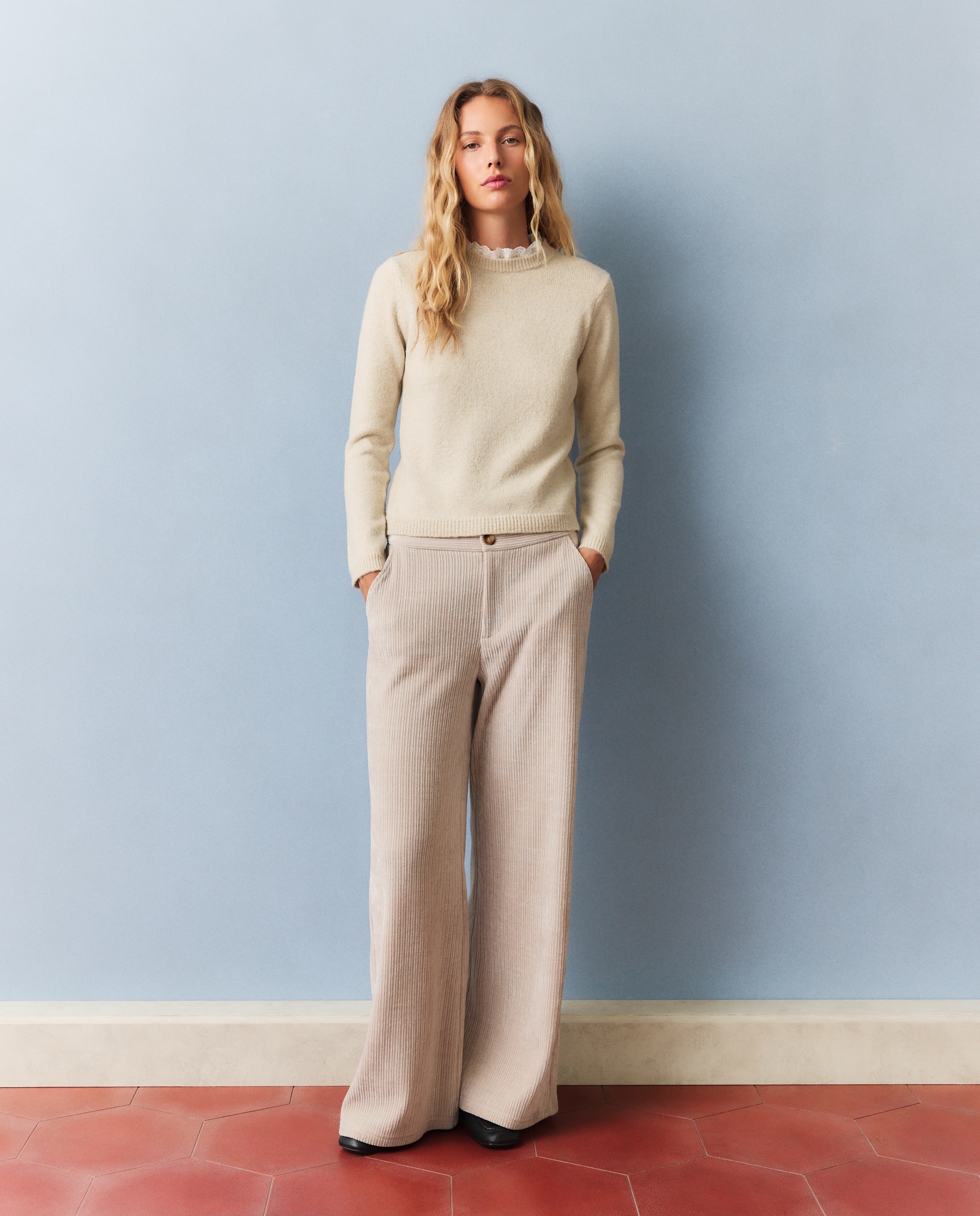 Jersey de mujer con lúrex y cuello batista - Southern Cotton - Beige Beige-2