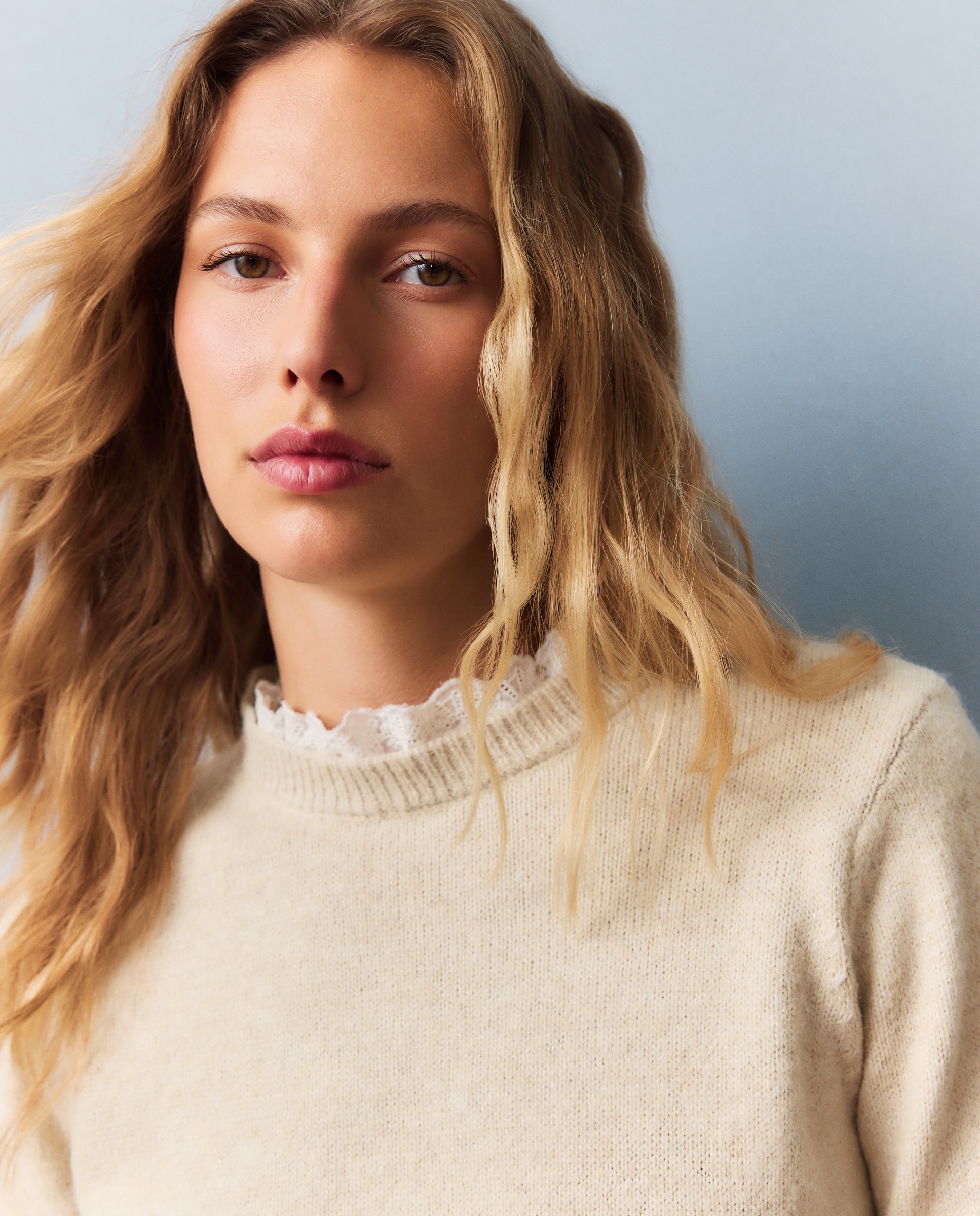 Jersey de mujer con lúrex y cuello batista - Southern Cotton - Beige Beige-4