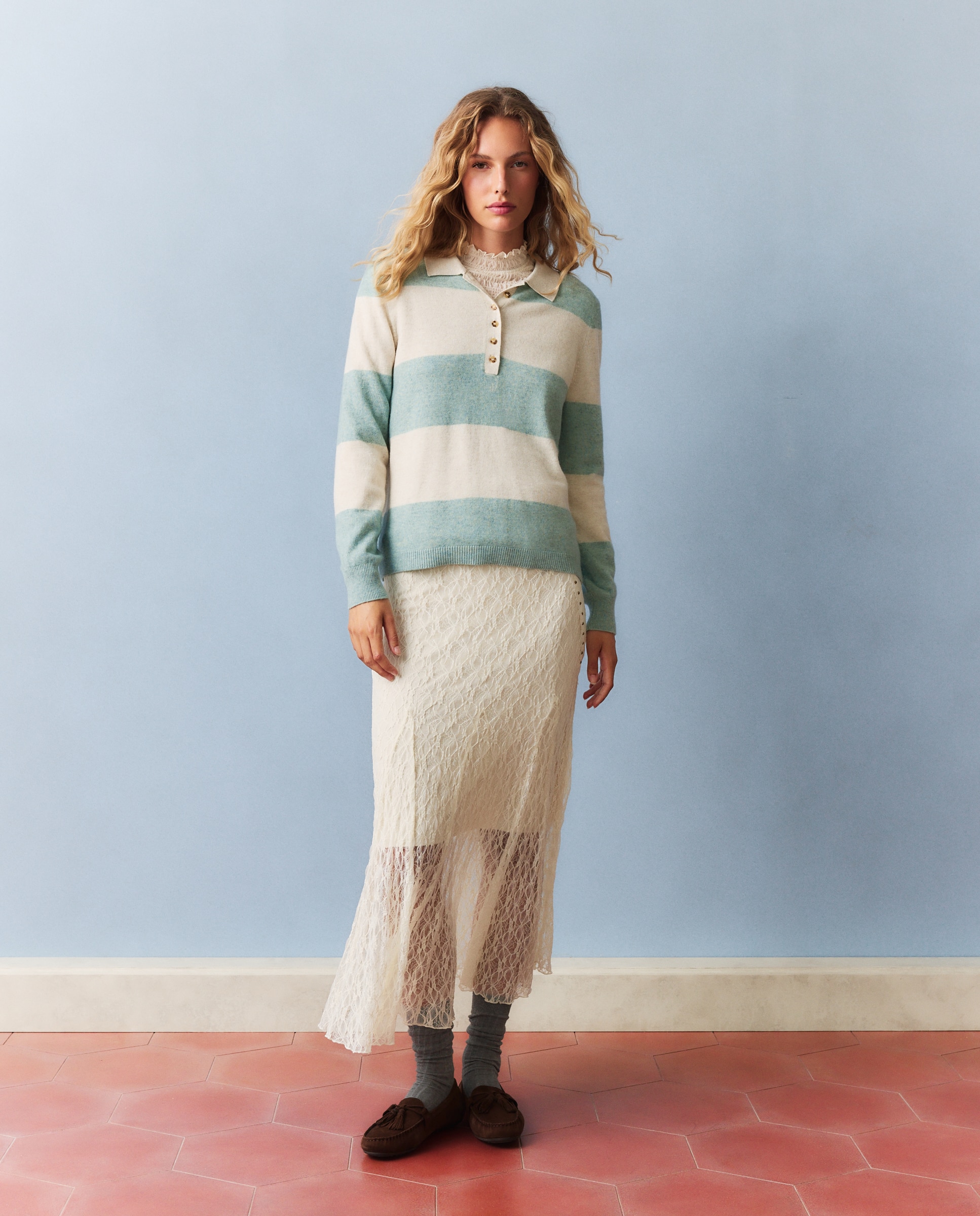 Jersey de mujer cuello polo rayas - Southern Cotton - Verde Verde-2