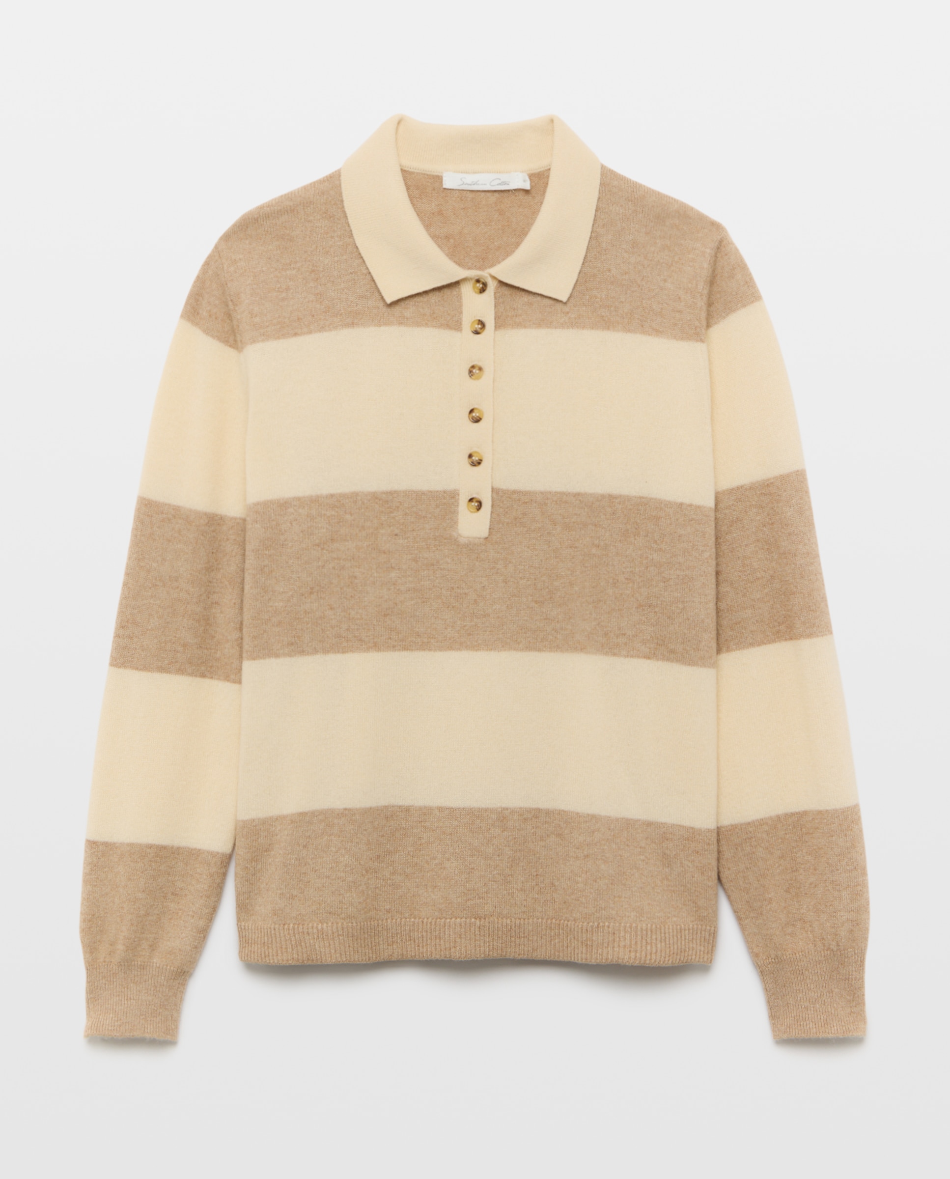 Camisola de Malha às Riscas com Colarinho de Polo Amarelo-2