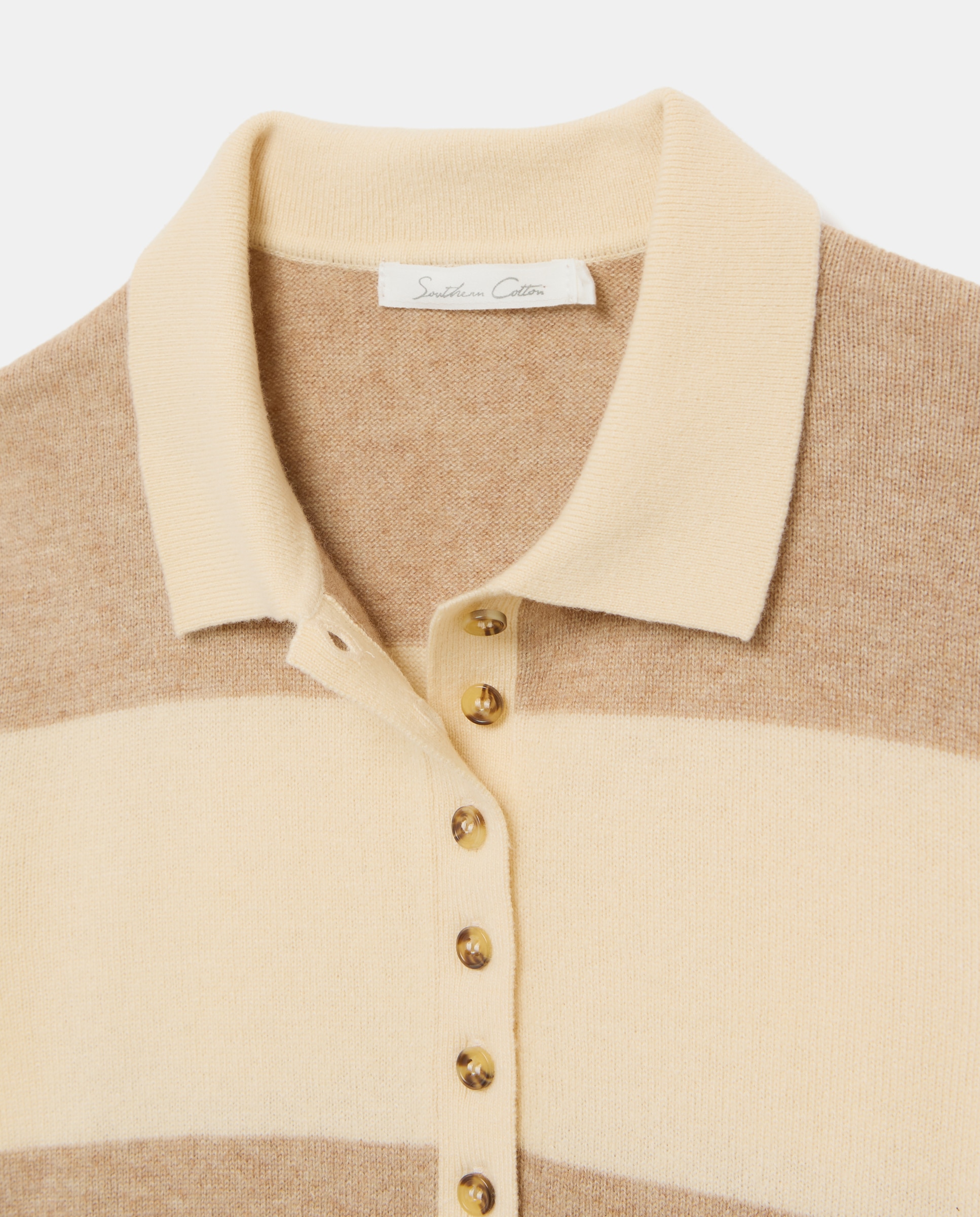 Camisola de Malha às Riscas com Colarinho de Polo Amarelo-3
