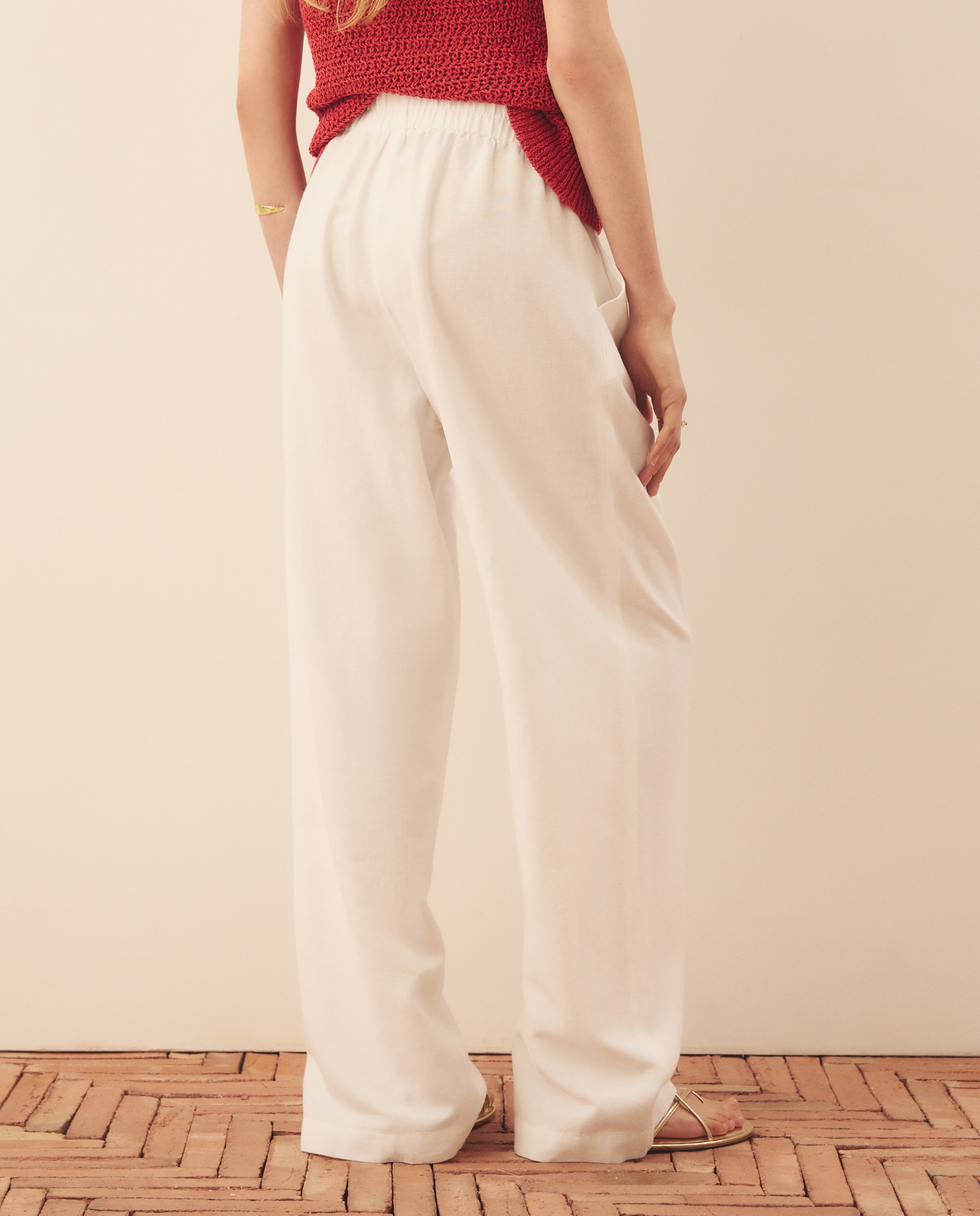 Pantalón lino de mujer - Southern Cotton - Blanco Blanco-3