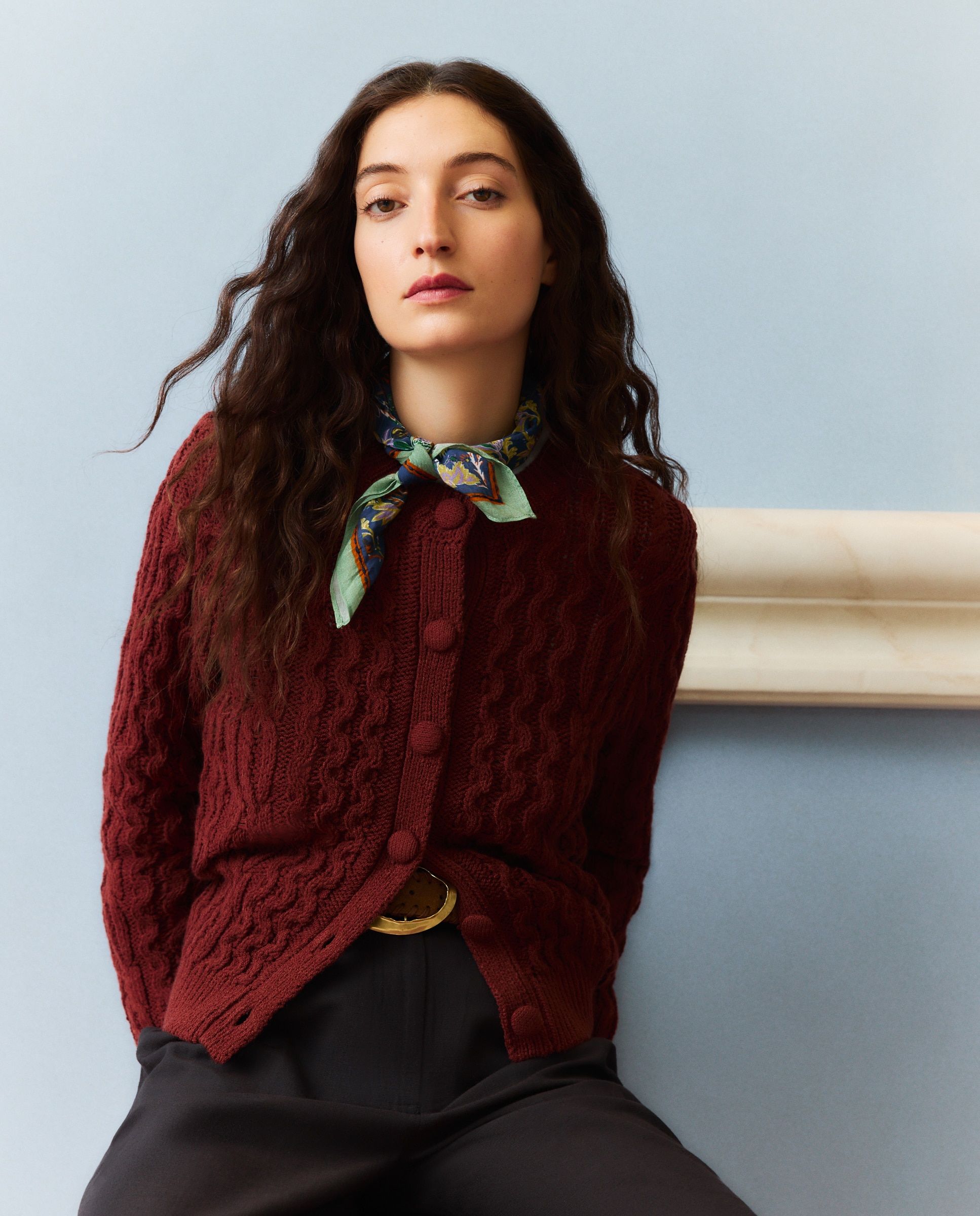 Chaqueta de mujer con trenzas y manga larga - Southern Cotton - Burdeos Burdeos-1