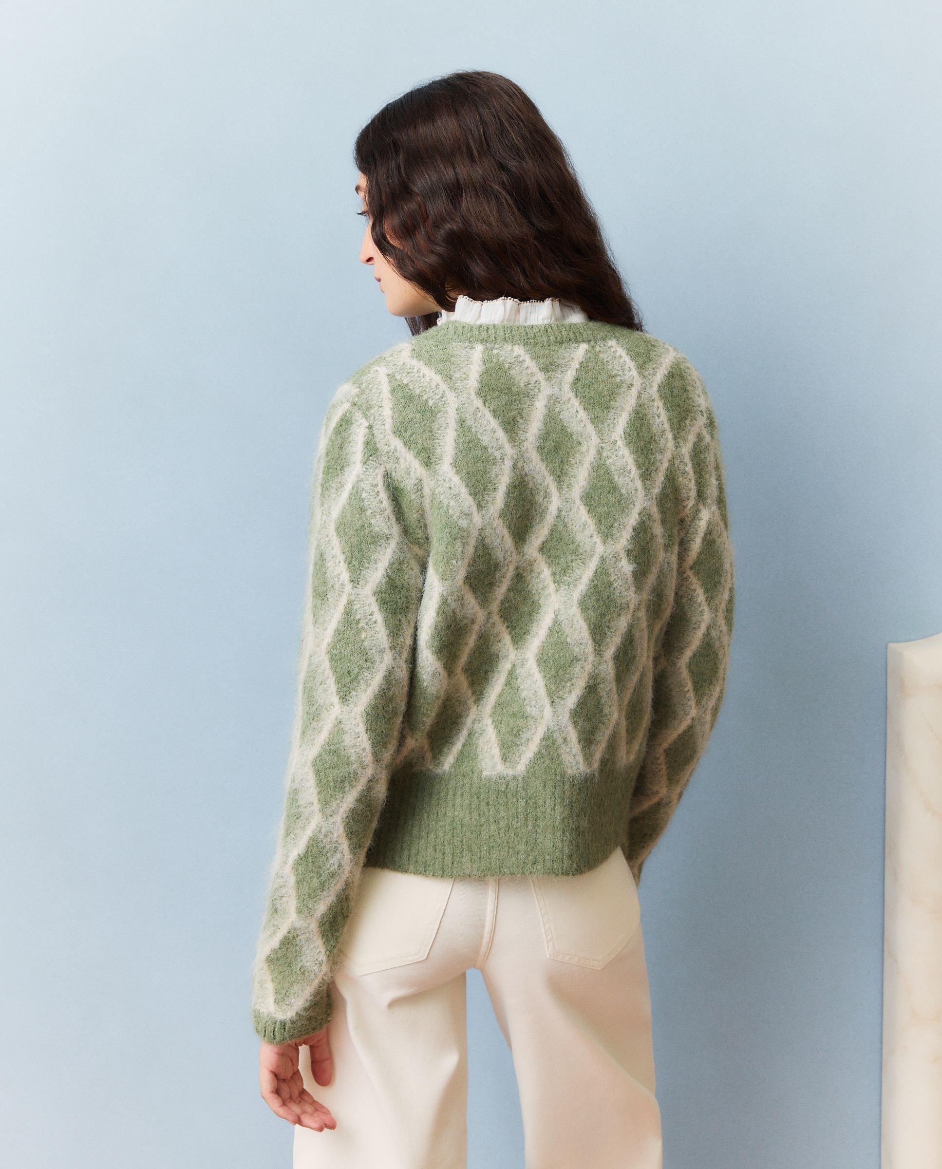 Casaco com Jacquard de Losangos Verde-3
