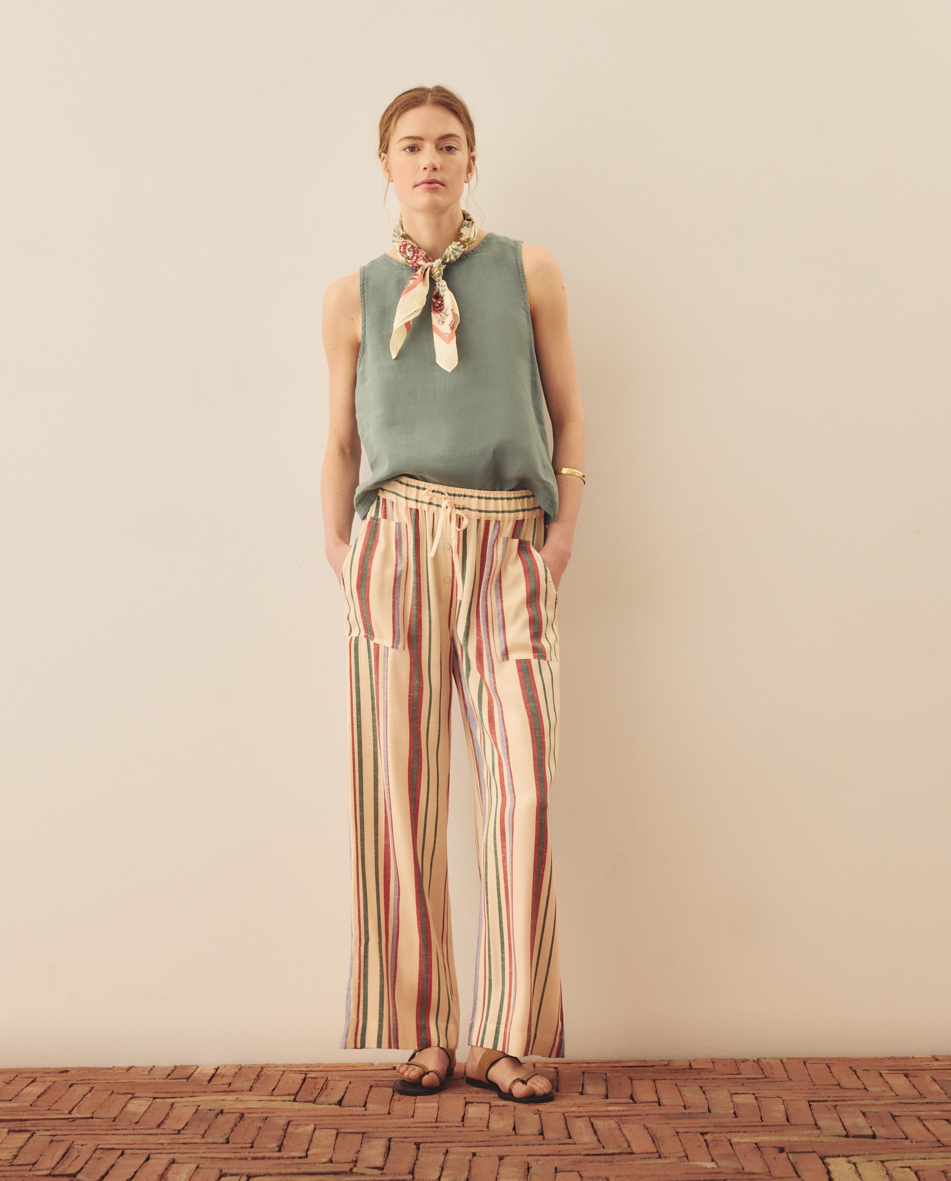Pantalón de campana de mujer - Southern Cotton - Blanco Negro-1