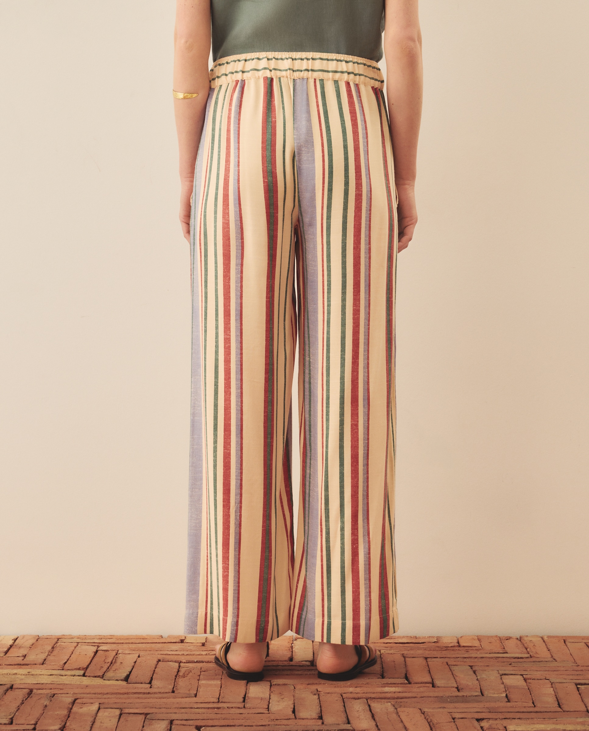 Pantalón de campana de mujer - Southern Cotton - Blanco Negro-3