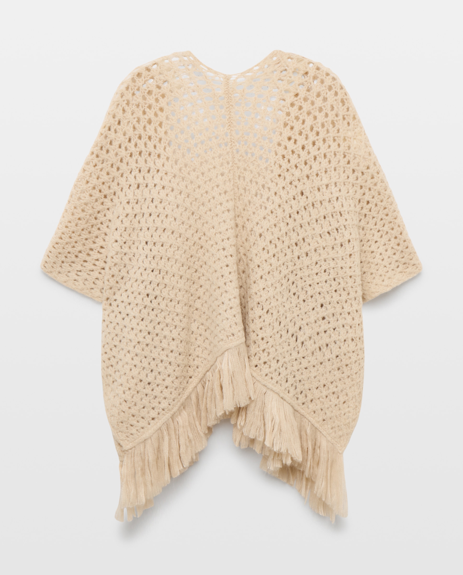 Poncho de Malha com Franjas Bege-2