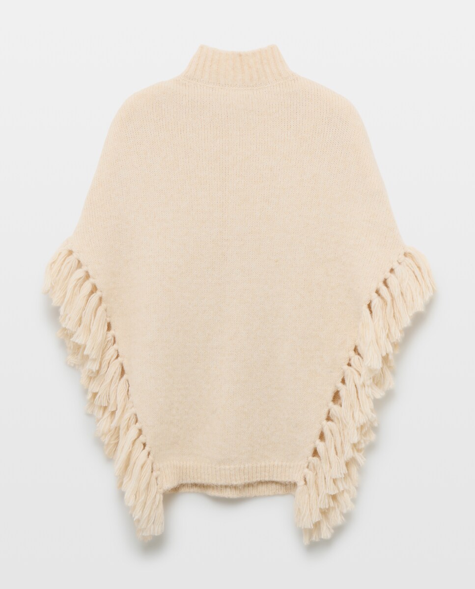 Imagen 0 de Poncho de mujer con flecos Beige