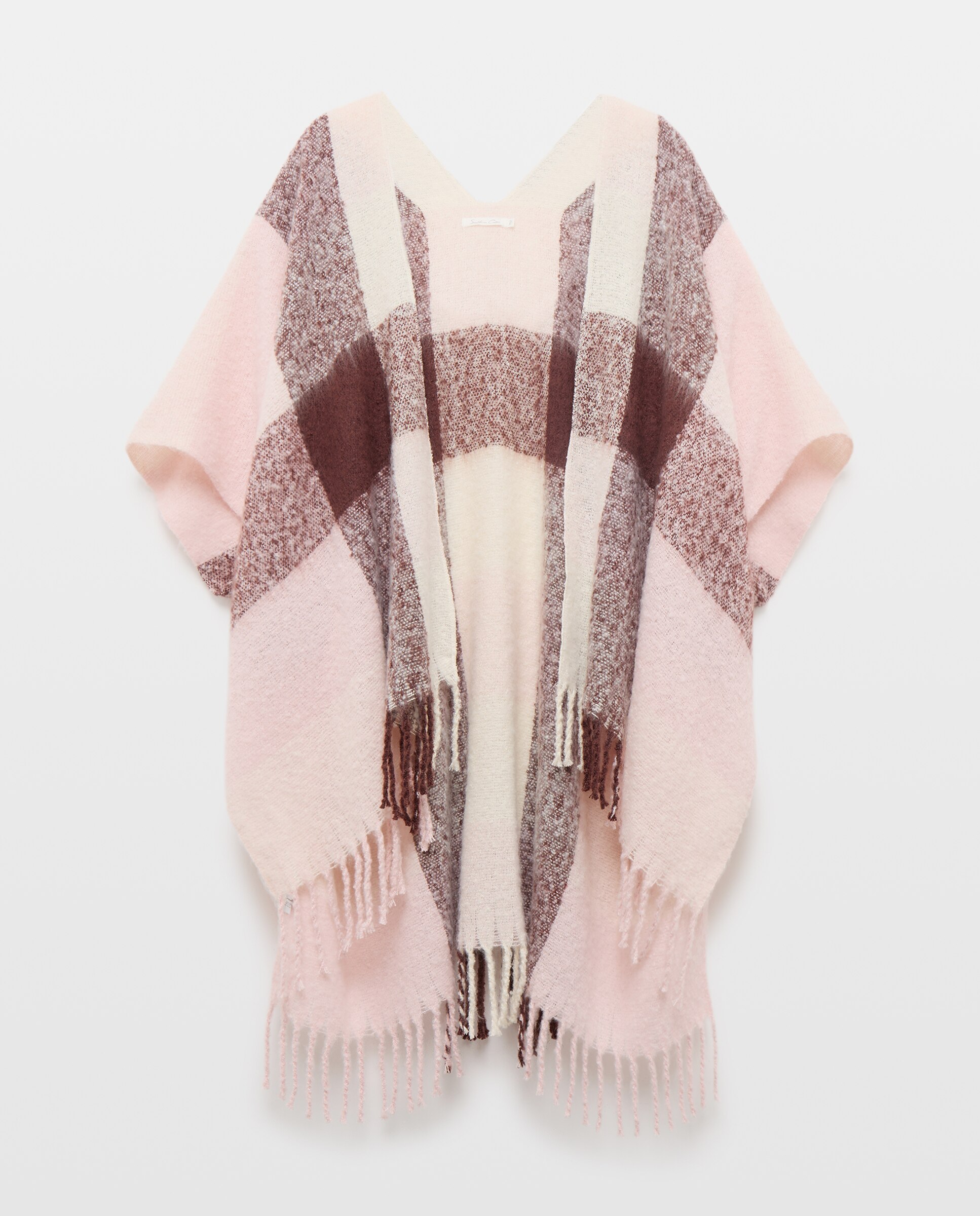 Imagen 0 de Poncho de mujer de cuadros Rojo