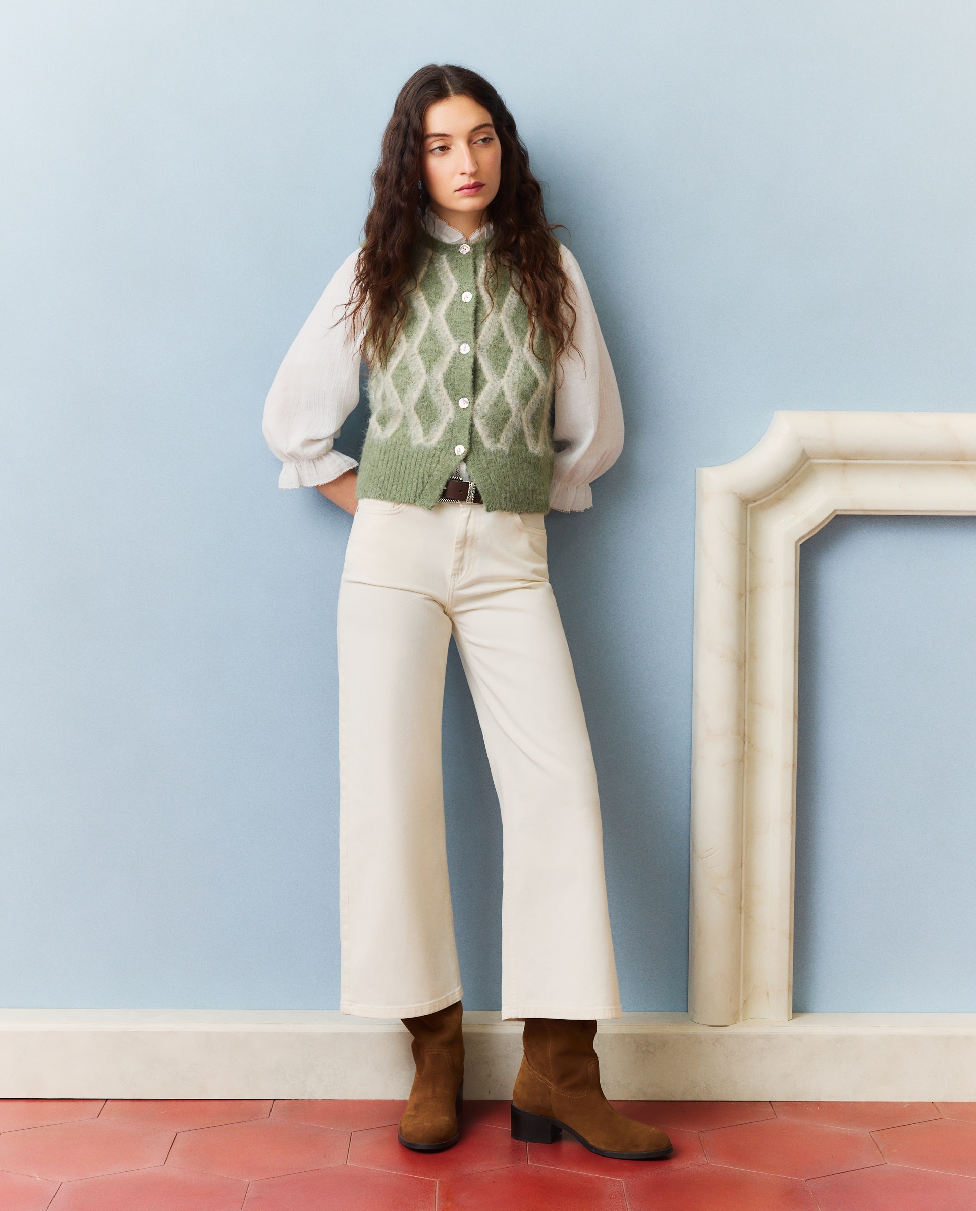 Colete com Jacquard de Losangos Verde-2