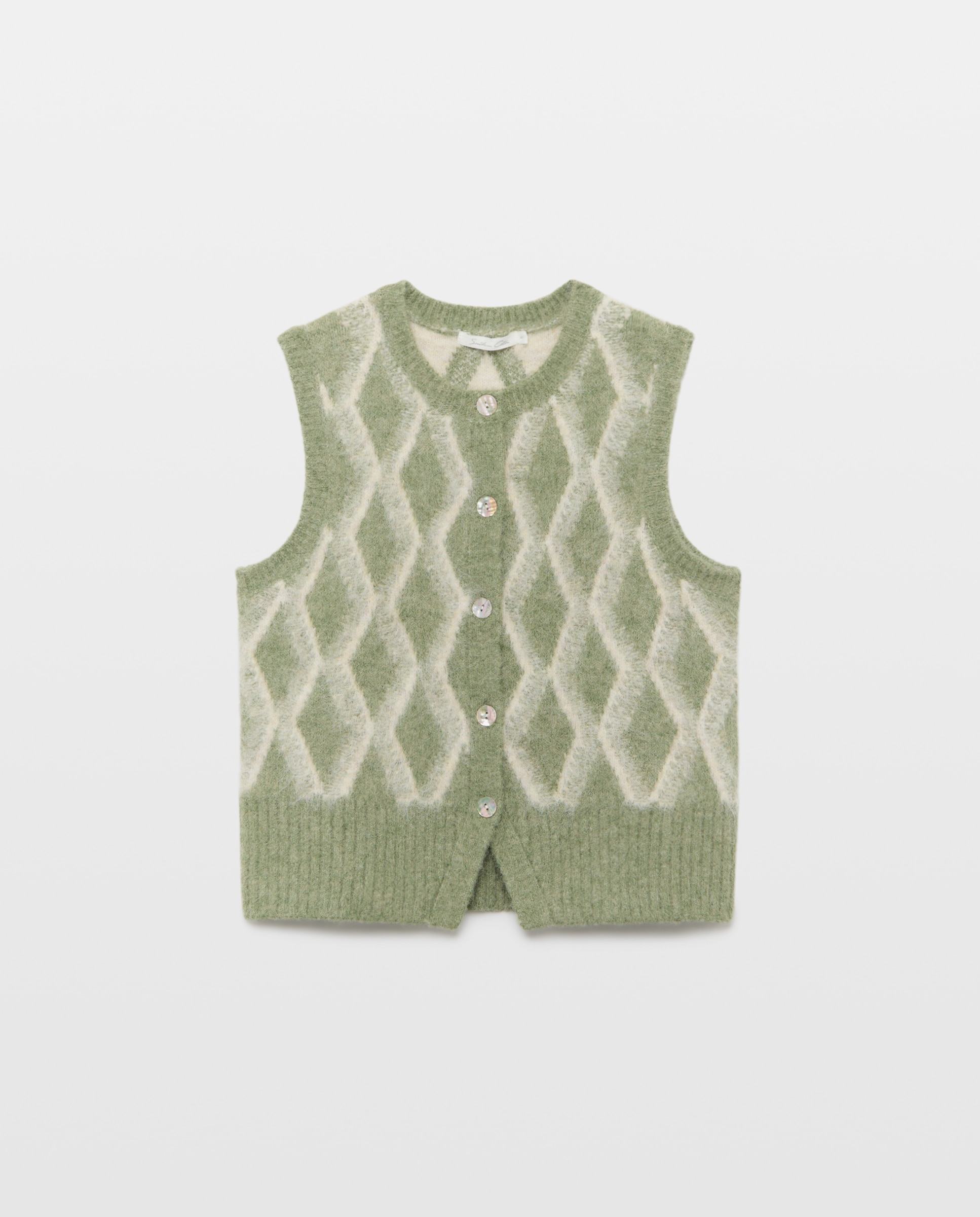 Colete com Jacquard de Losangos Verde-4