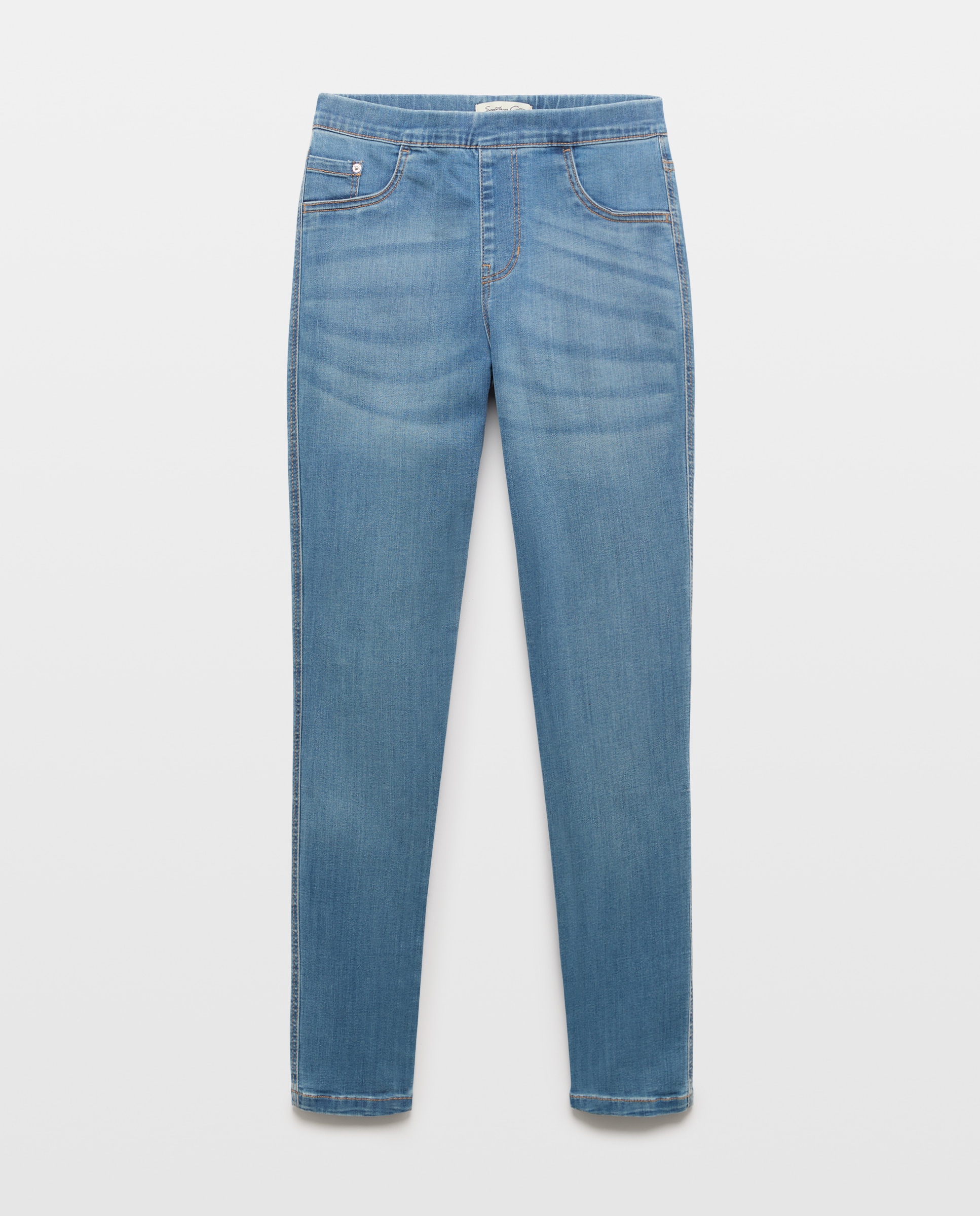 Jeans Lisas com Cintura Elástica Azul pálido-4
