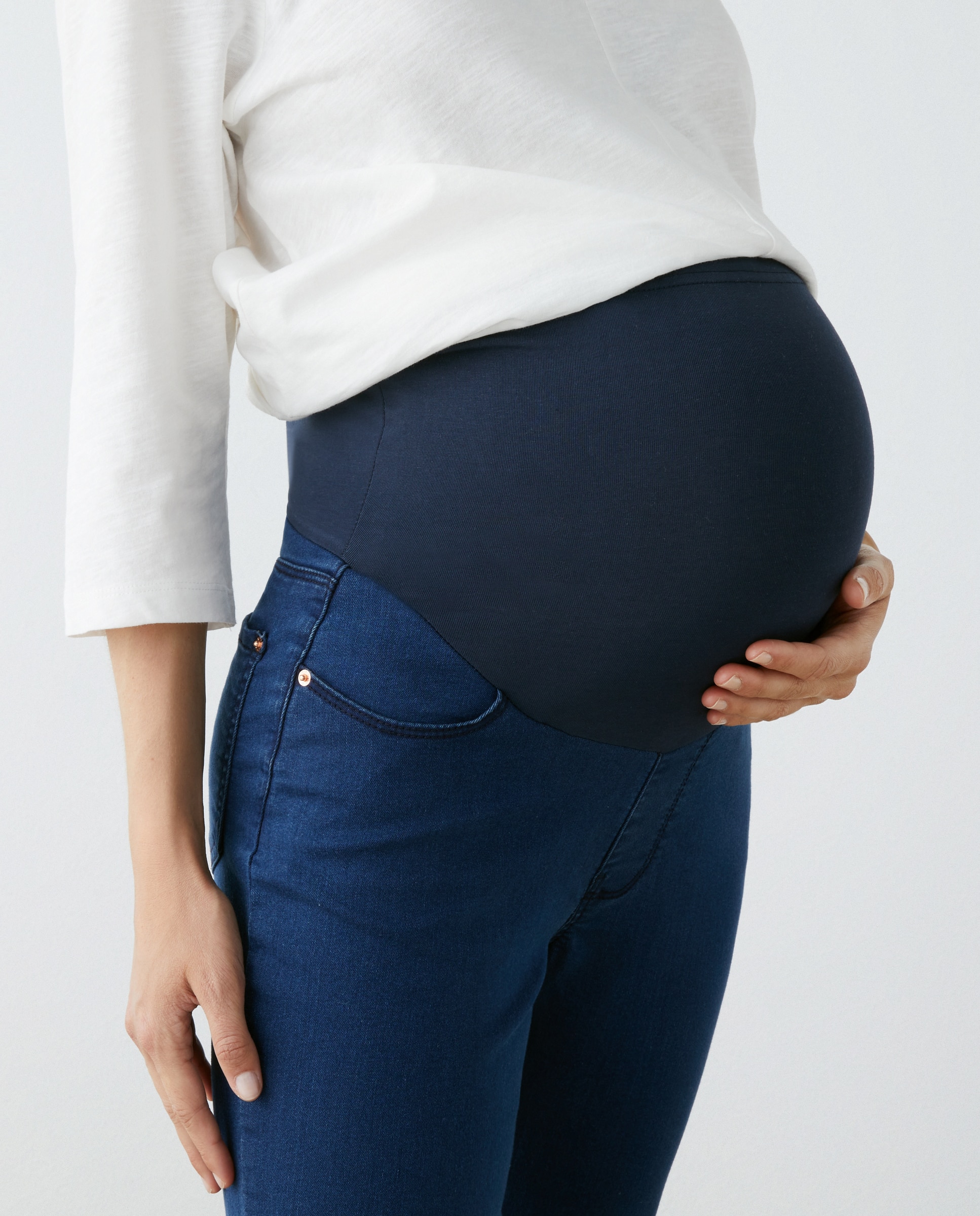 Jeans Pré-Mamã Lisas com Cintura Elástica Azul pálido-6