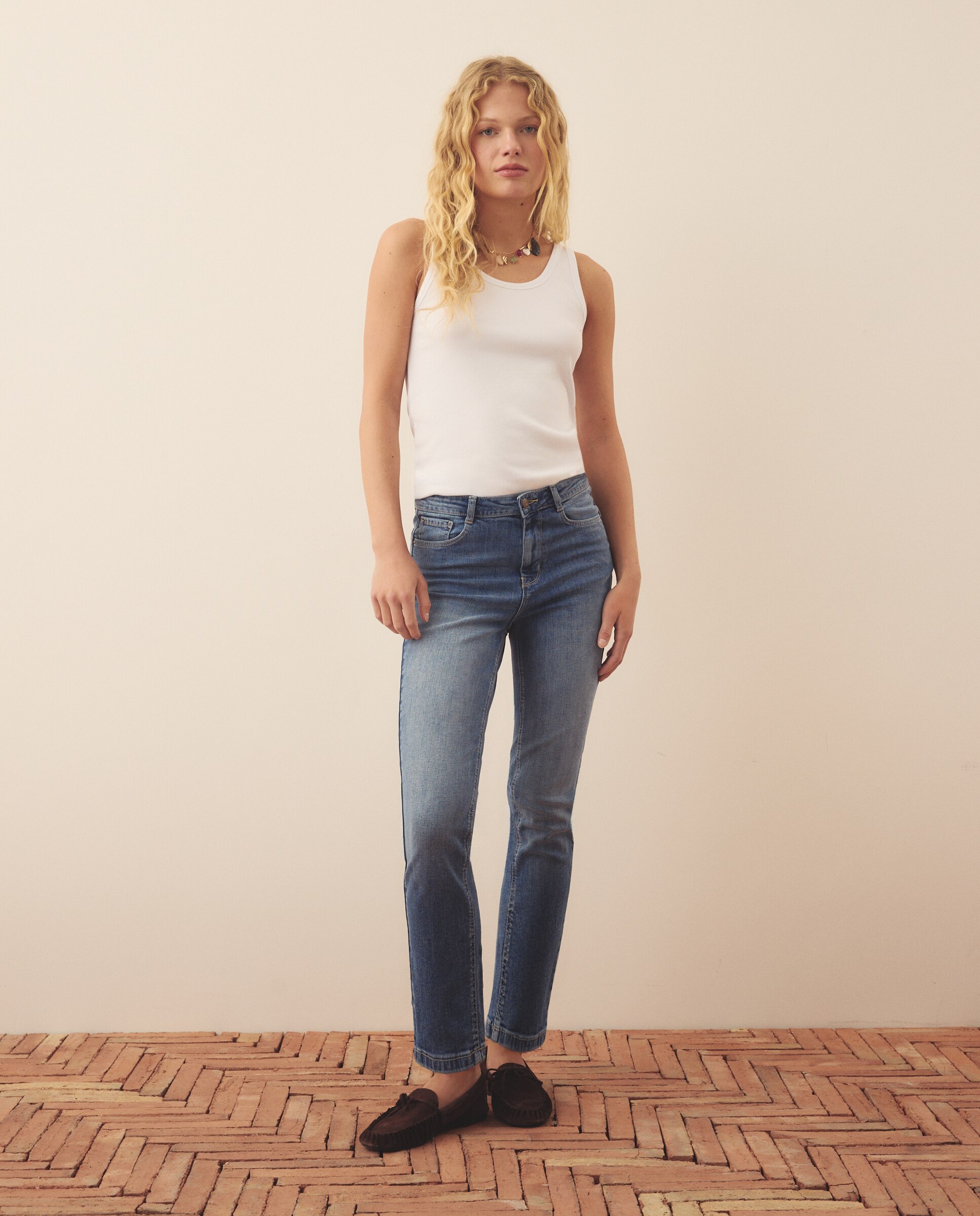 Pantalon recto liso de mujer - Southern Cotton - Azul pálido Azul pálido-1