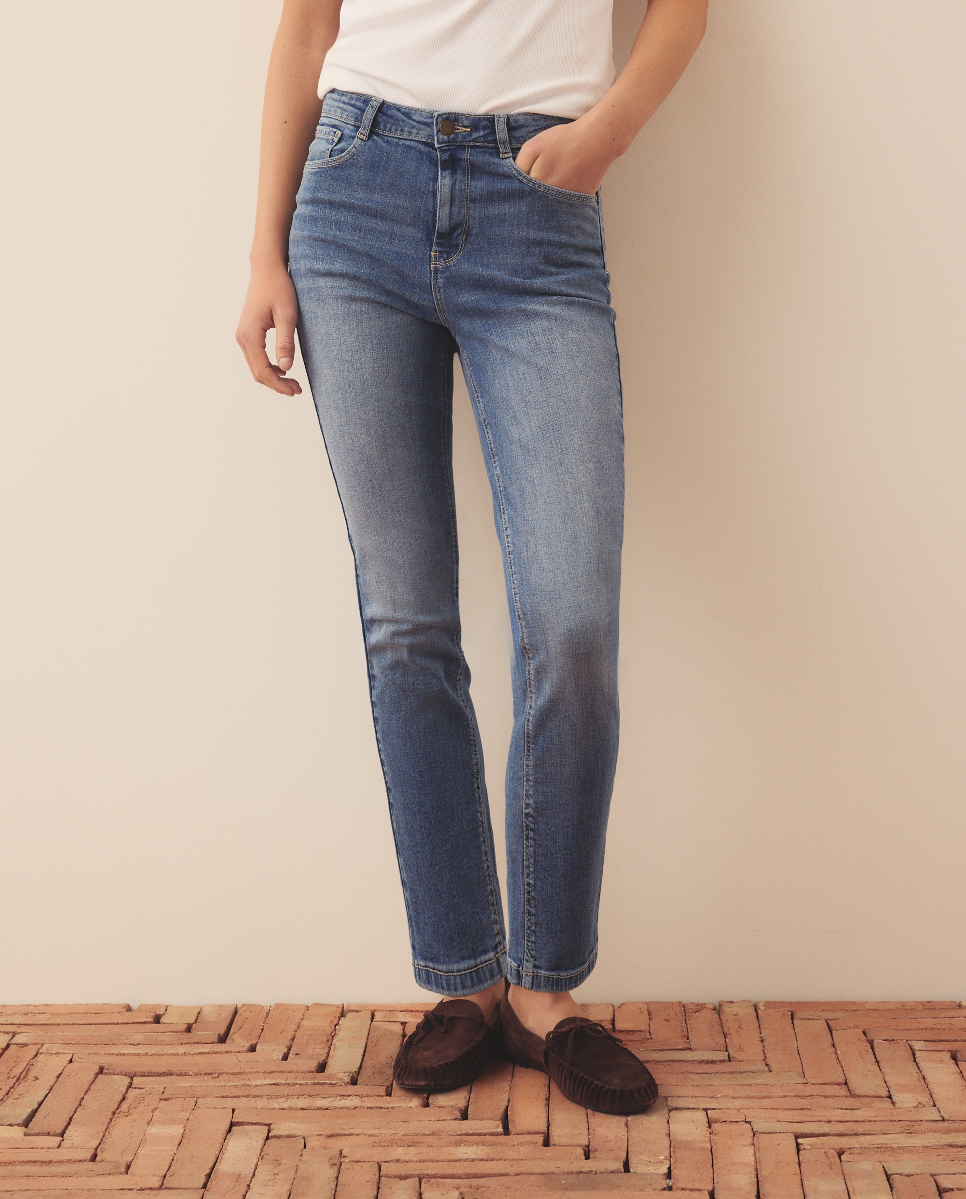 Pantalon recto liso de mujer - Southern Cotton - Azul pálido Azul pálido-2