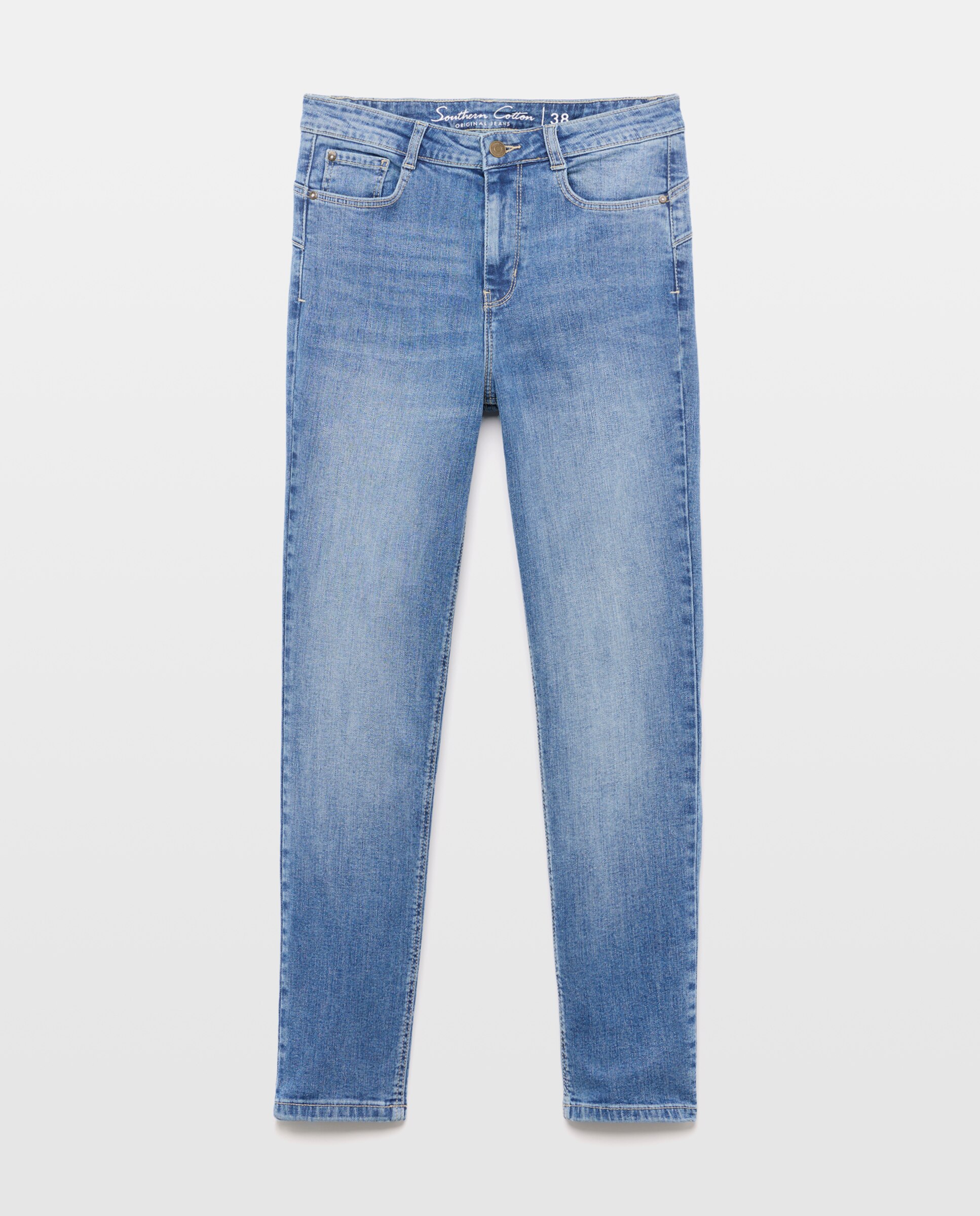 Pantalon recto liso de mujer - Southern Cotton - Azul pálido Azul pálido-4