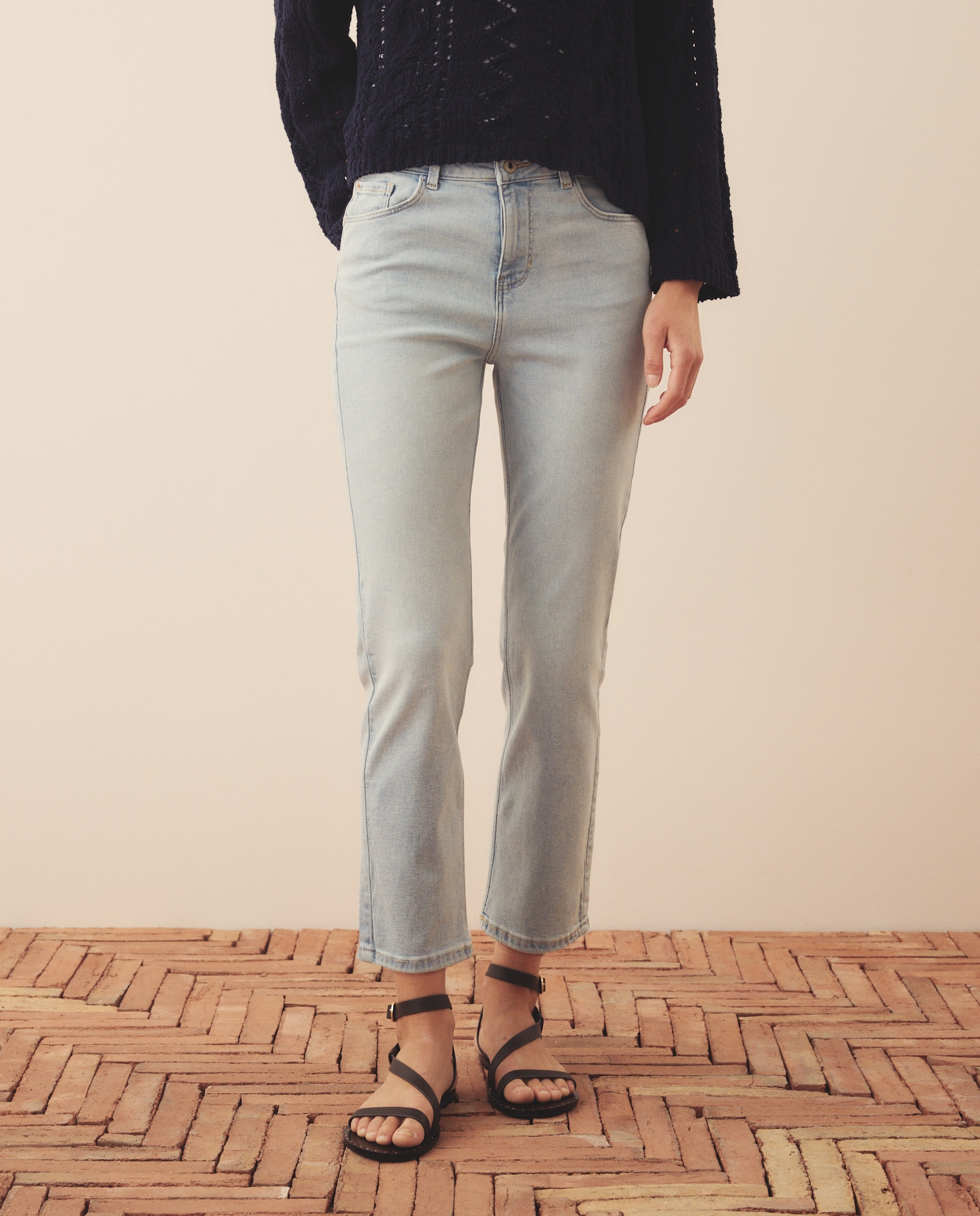 Jeans de Algodão Lisas Cerúleo-2