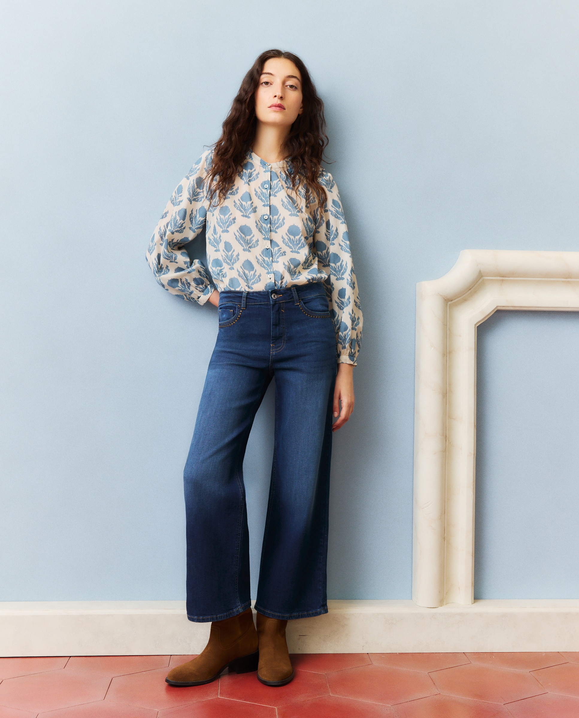 Vaquero de campana liso de mujer - Southern Cotton - Azul Suave Azul Suave-1