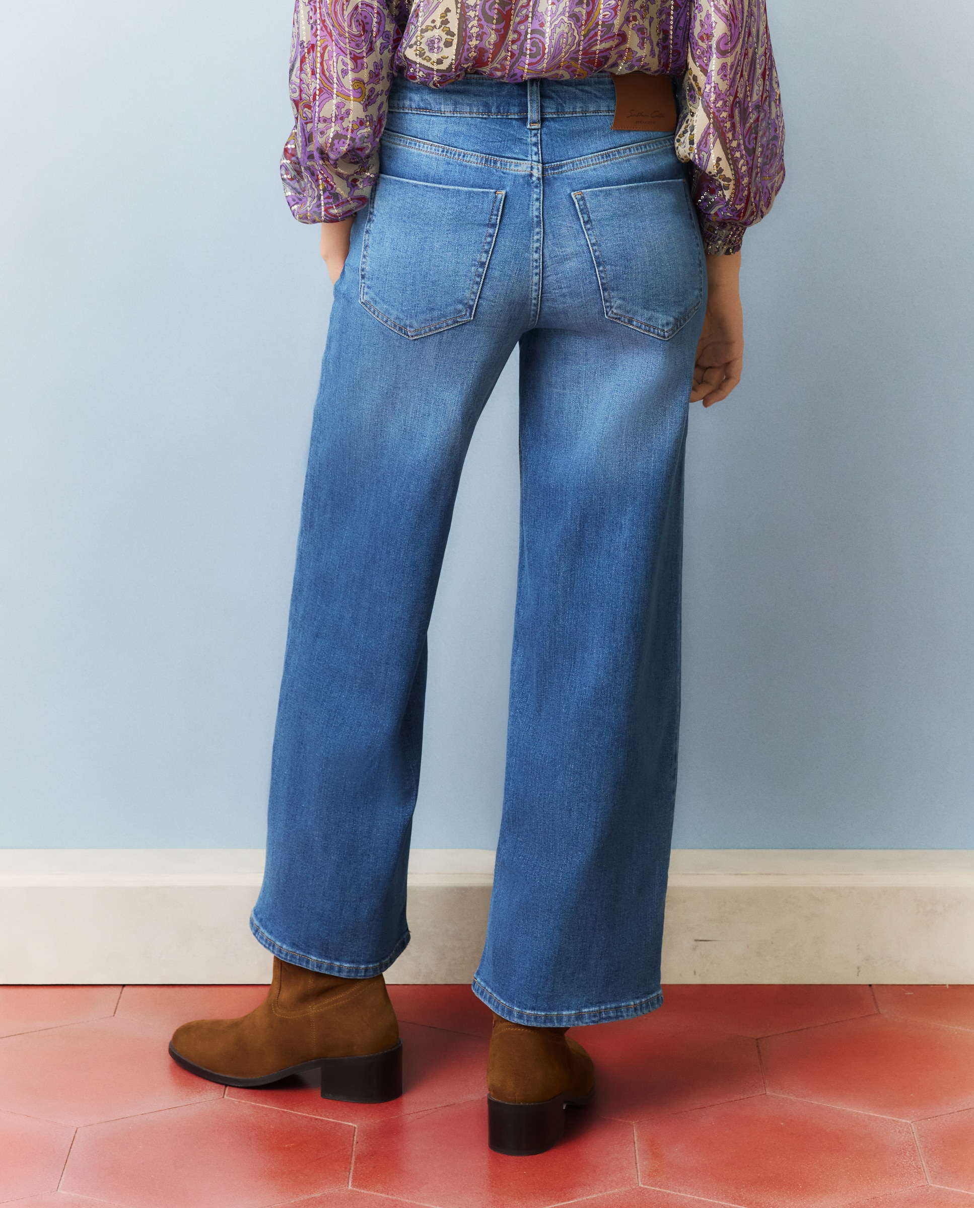 Jeans à Boca de Sino Liso Azul pálido-3