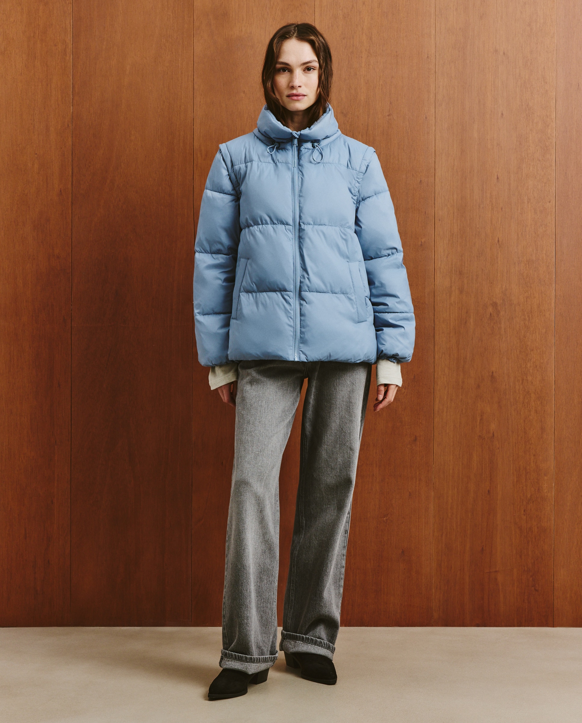 Parka lisa corta de mujer - Southern Cotton - 130 Marfil 400 Azul-2
