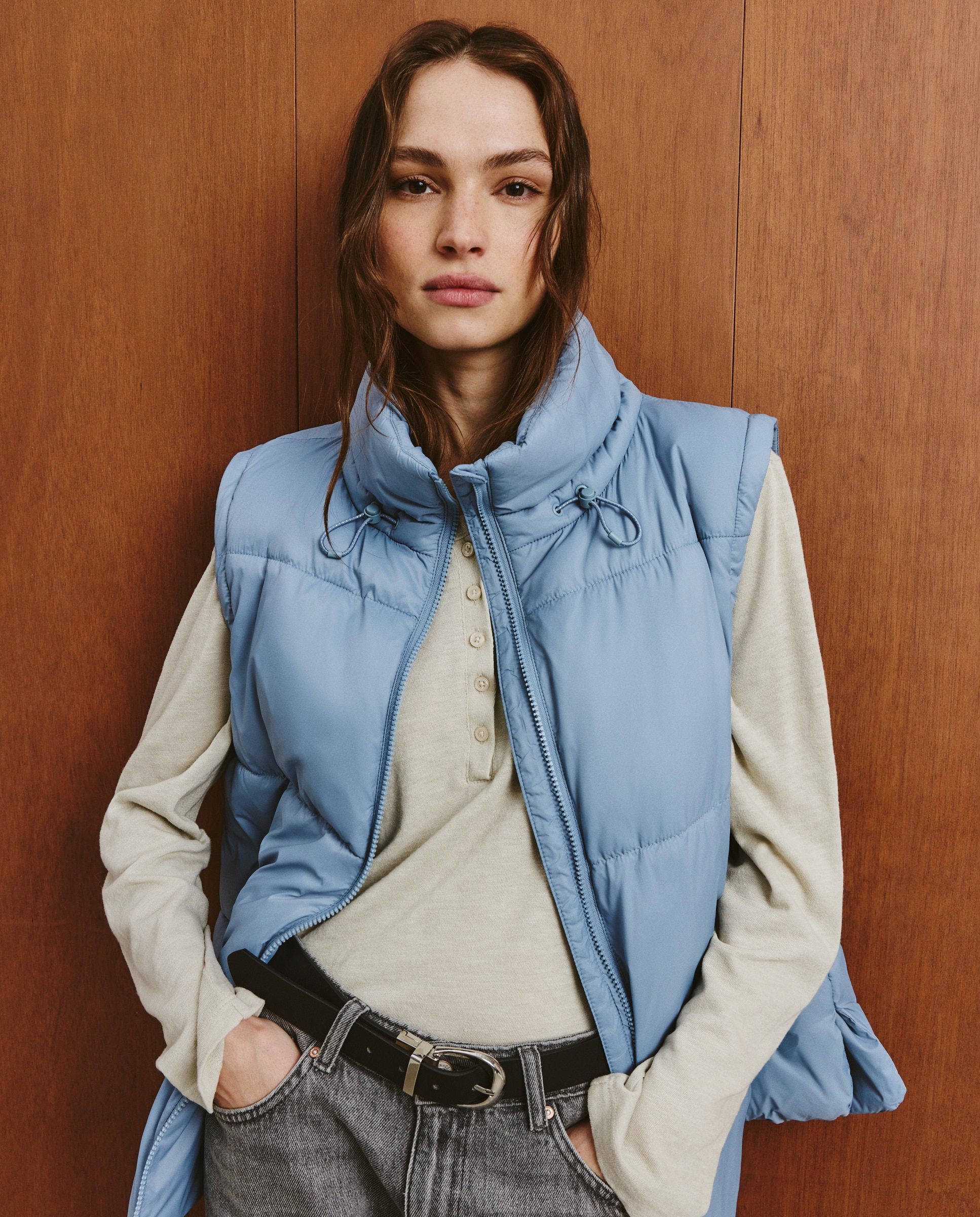 Parka lisa corta de mujer - Southern Cotton - 130 Marfil 400 Azul-3