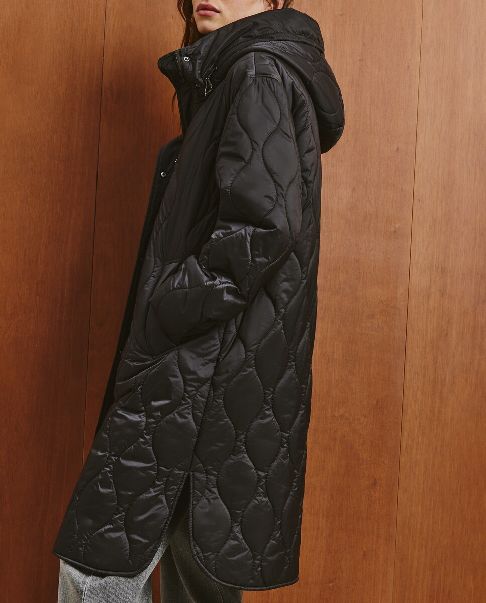 Blusão Acolchoado Liso Comprido Chumbo-3