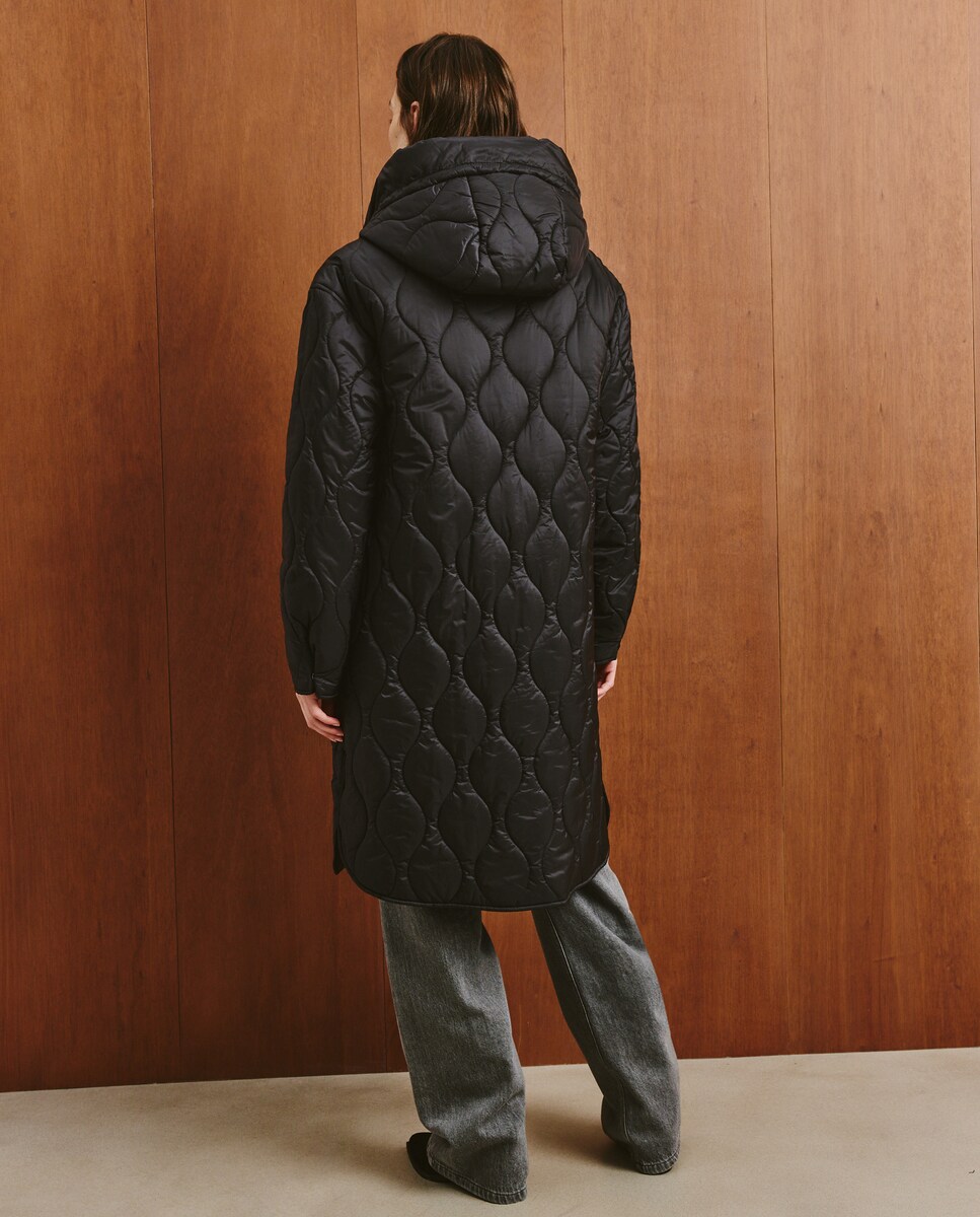 Blusão Acolchoado Liso Comprido Chumbo-4