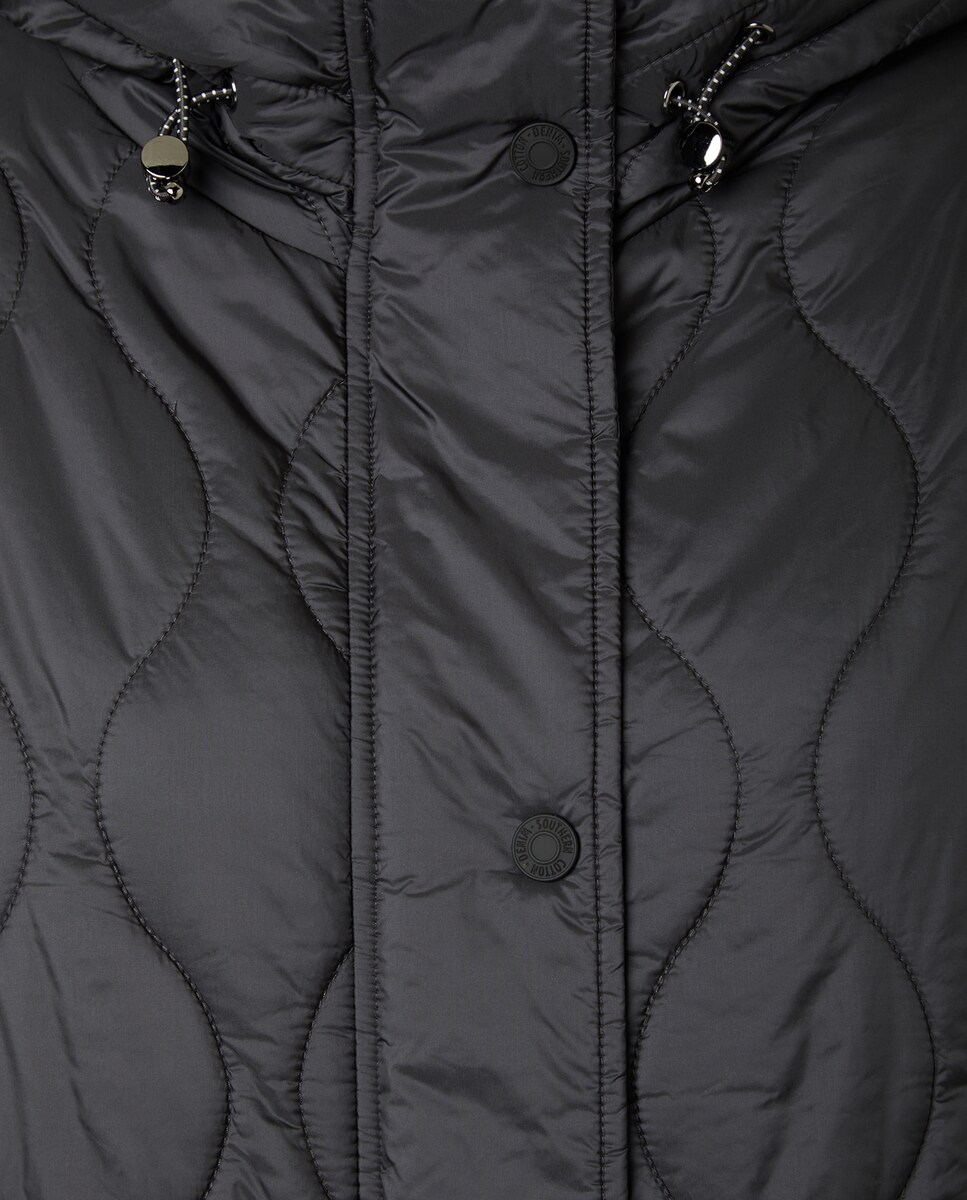 Blusão Acolchoado Liso Comprido Chumbo-6