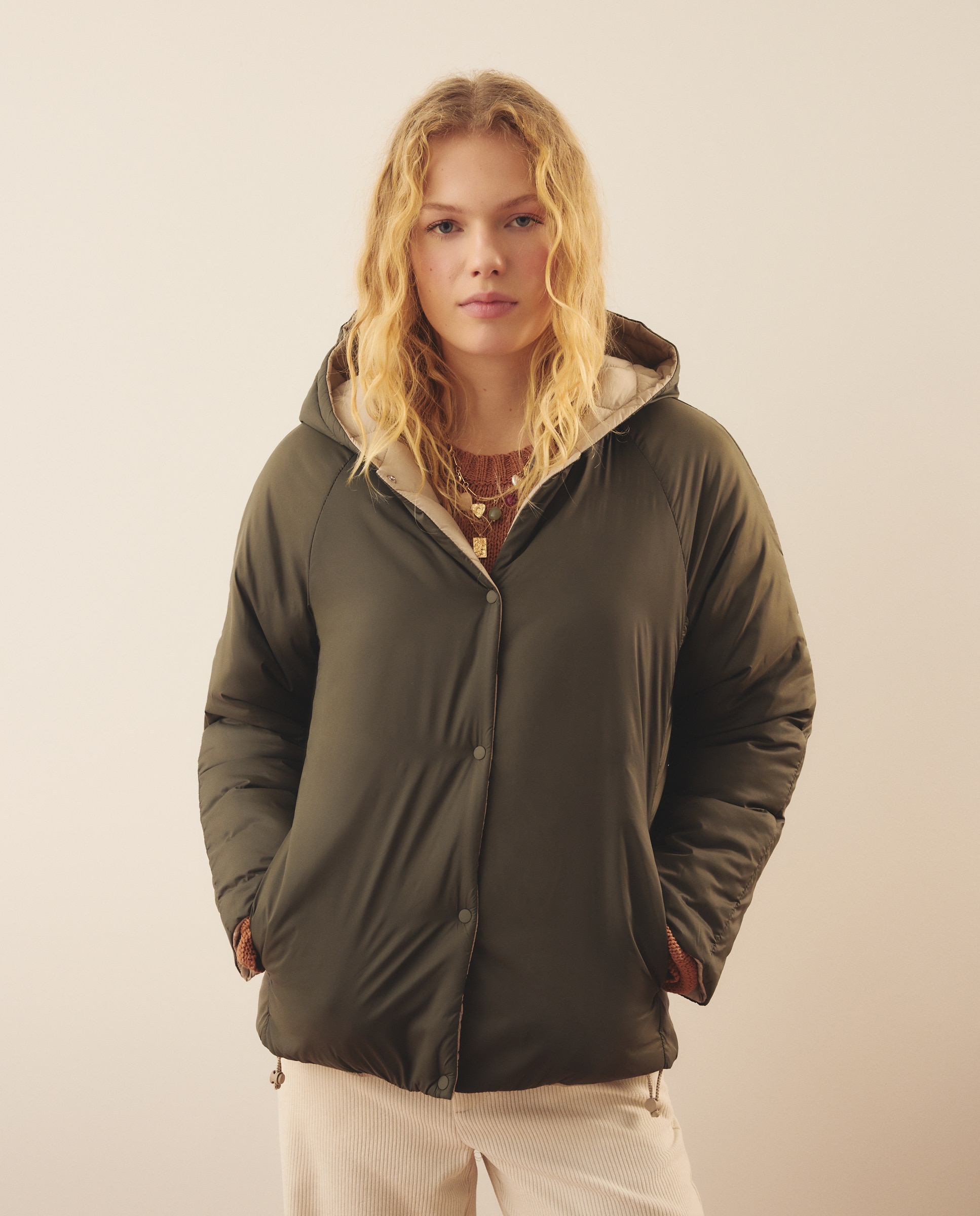 Acolchado de mujer corto reversible - Southern Cotton - 530 Verde oscuro 530 Verde oscuro-2