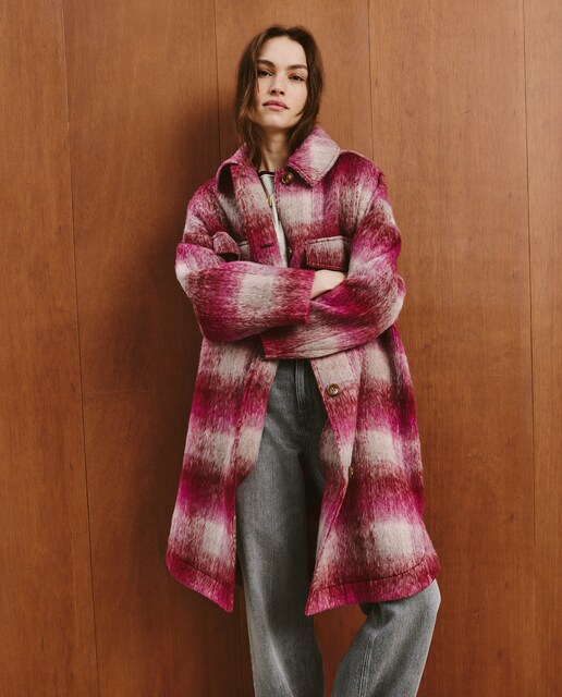 Imagen 0 de Abrigo de lana corto estampado de mujer