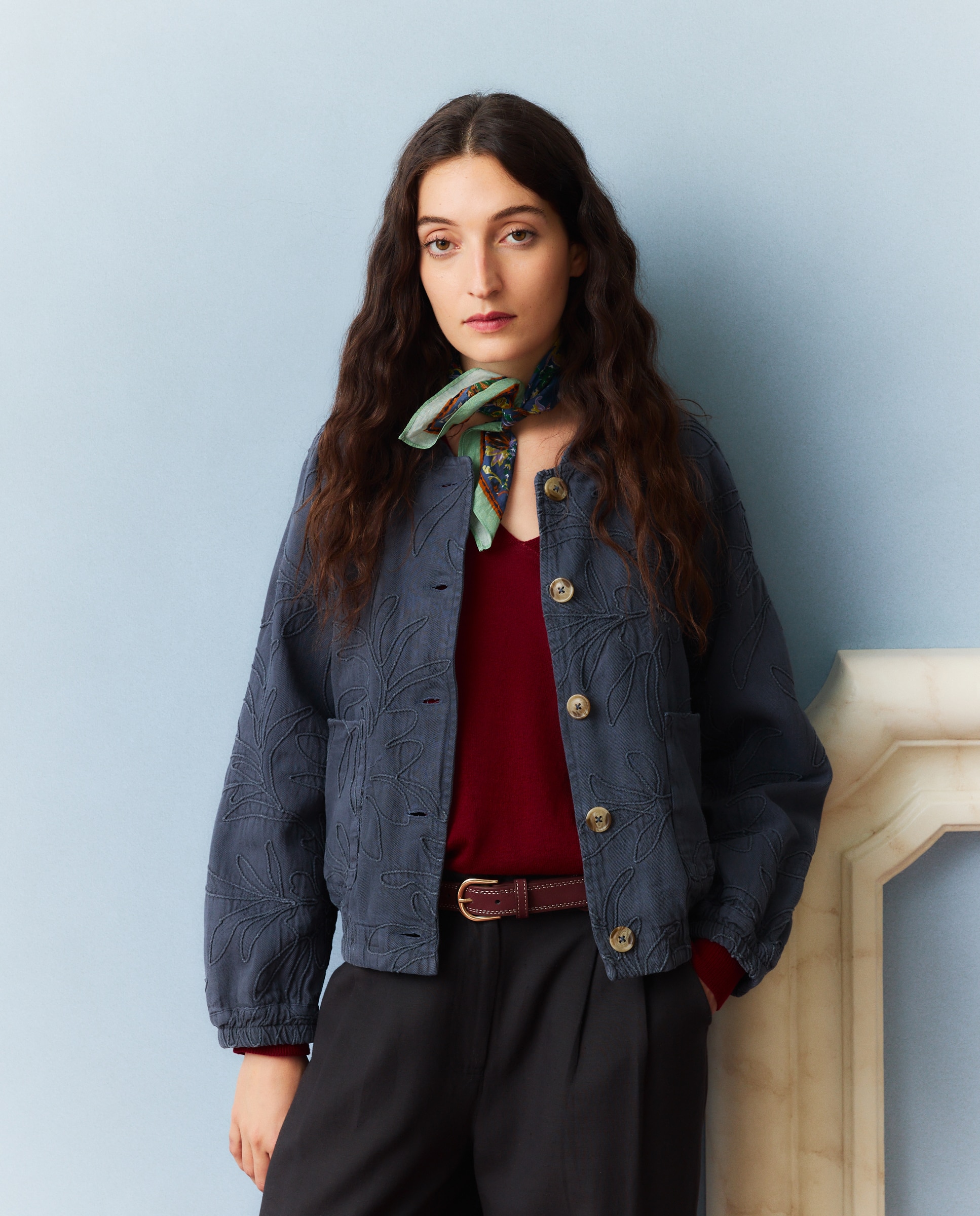 Cazadora bomber corta de mujer - Southern Cotton - 471 Índigo 471 Índigo-1
