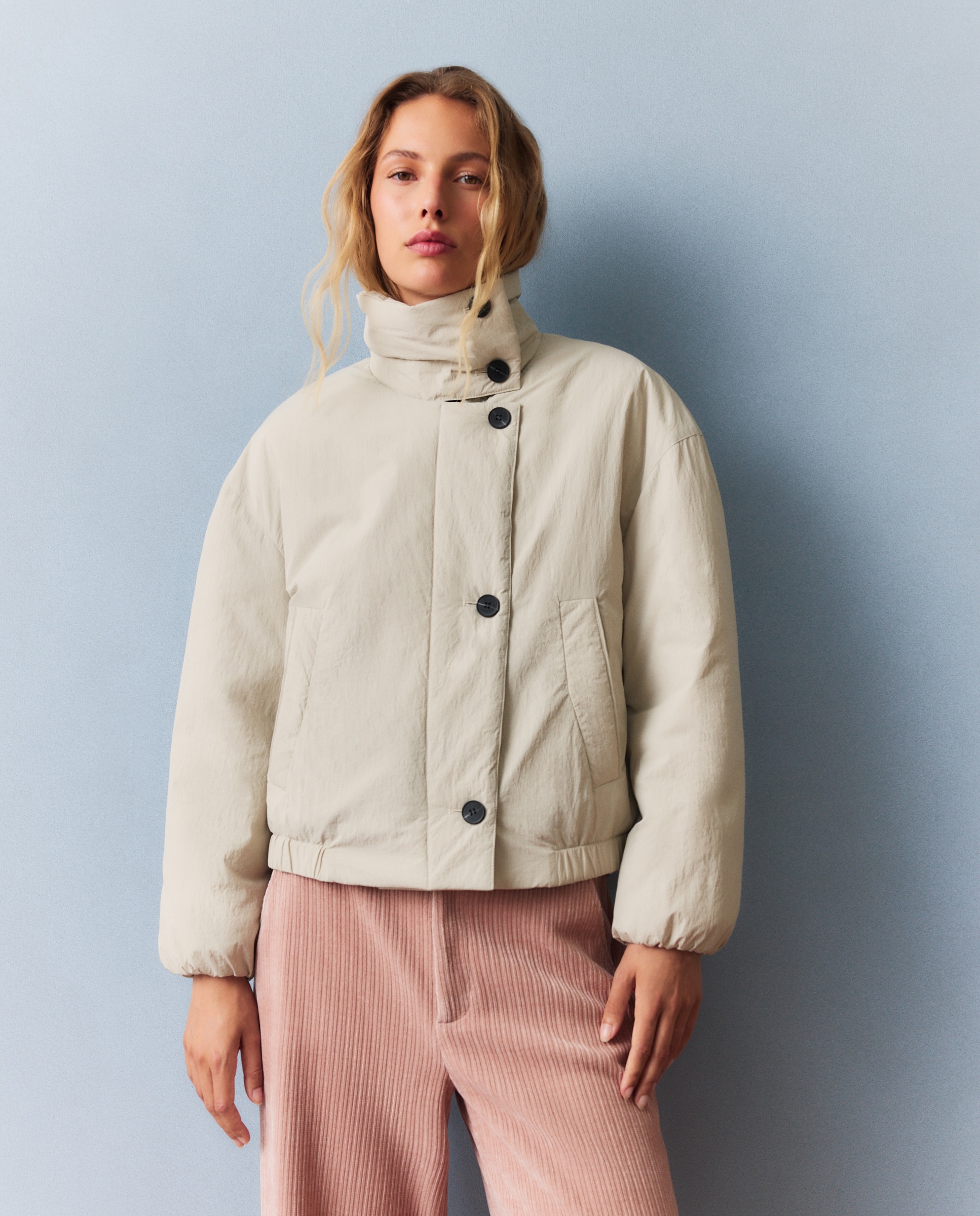 Abrigo acolchado de mujer tipo bomber - Southern Cotton - Beige Beige-1