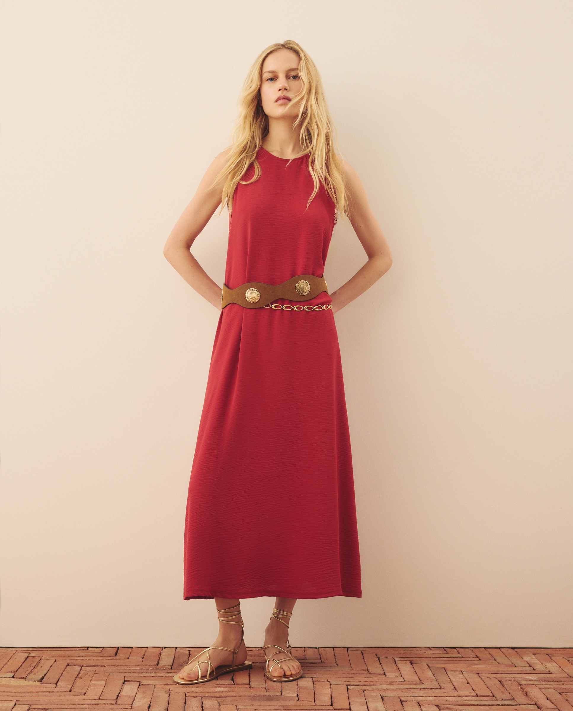 Vestido midi de punto sin mangas - Southern Cotton - 600 Rojo 600 Rojo-2