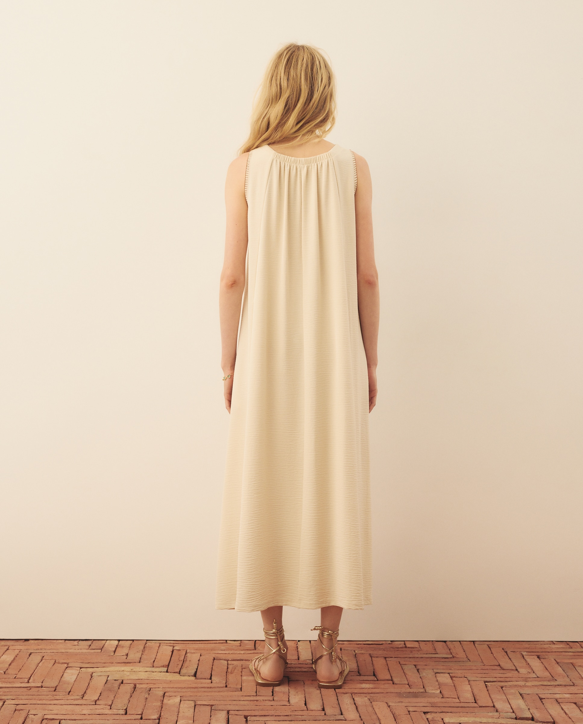 Vestido midi de punto sin mangas - Southern Cotton - Beige Beige-4