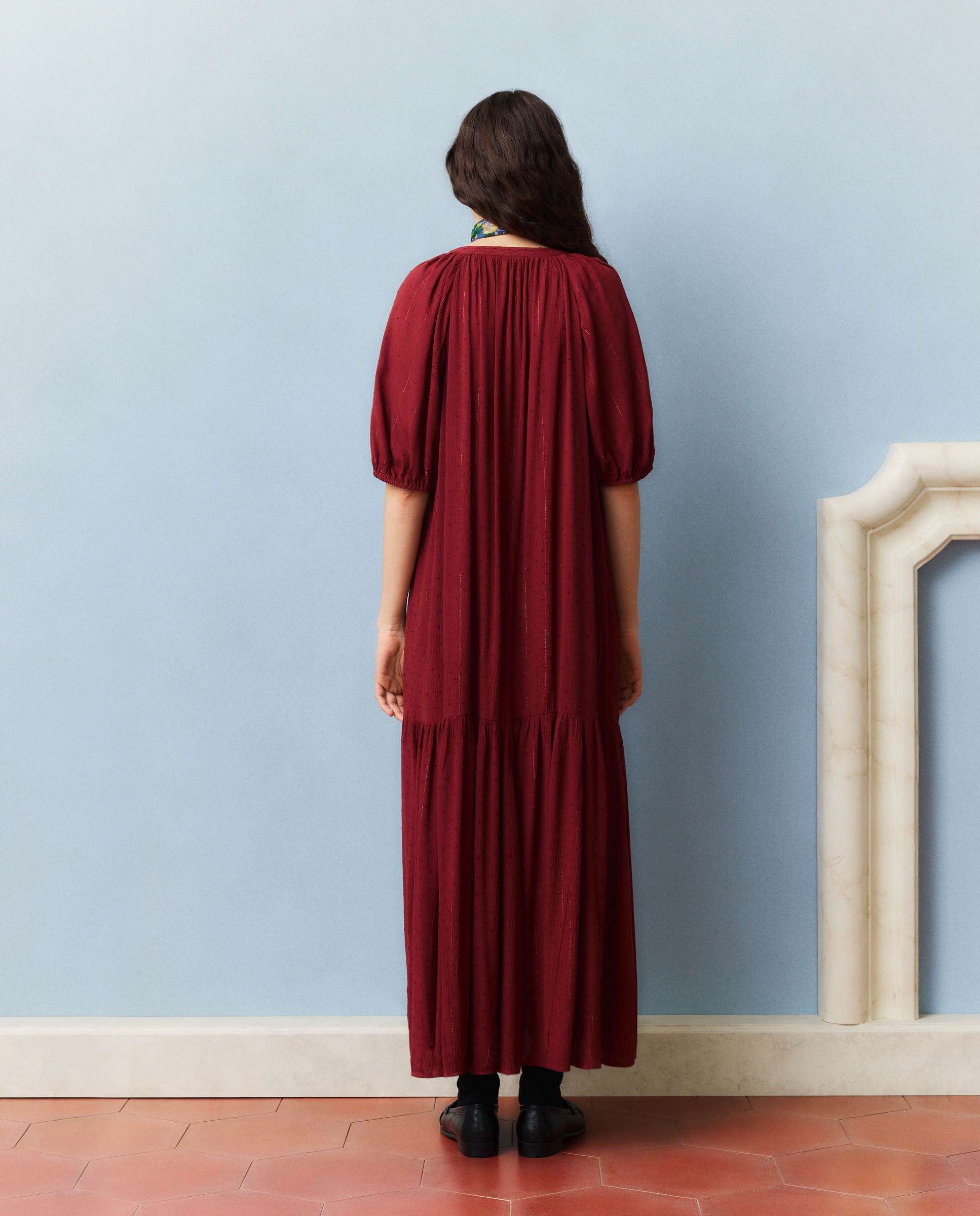 Vestido midi liso con plumeti y lurex - Southern Cotton - 600 Rojo 600 Rojo-3