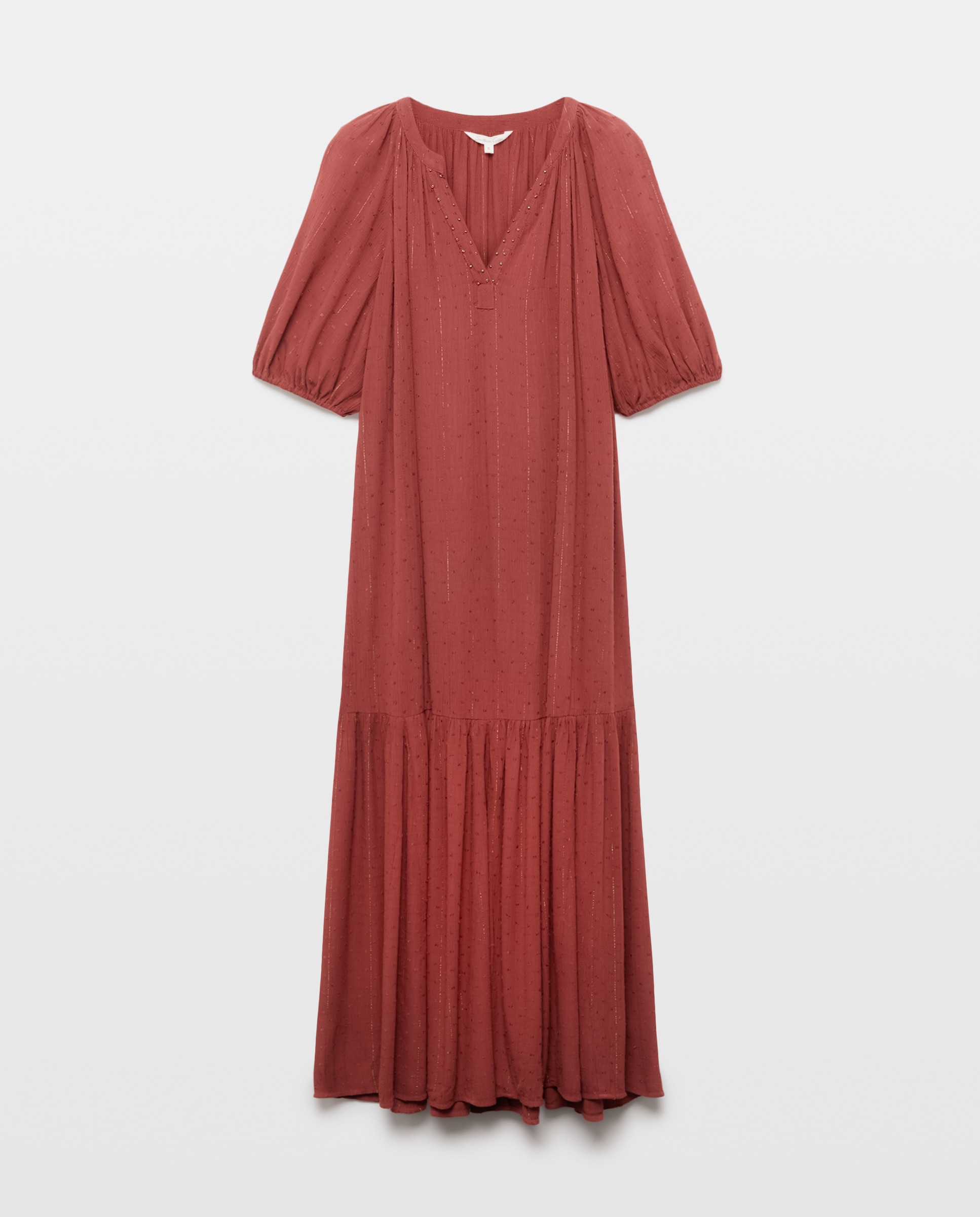 Vestido midi liso con plumeti y lurex - Southern Cotton - 600 Rojo 600 Rojo-4