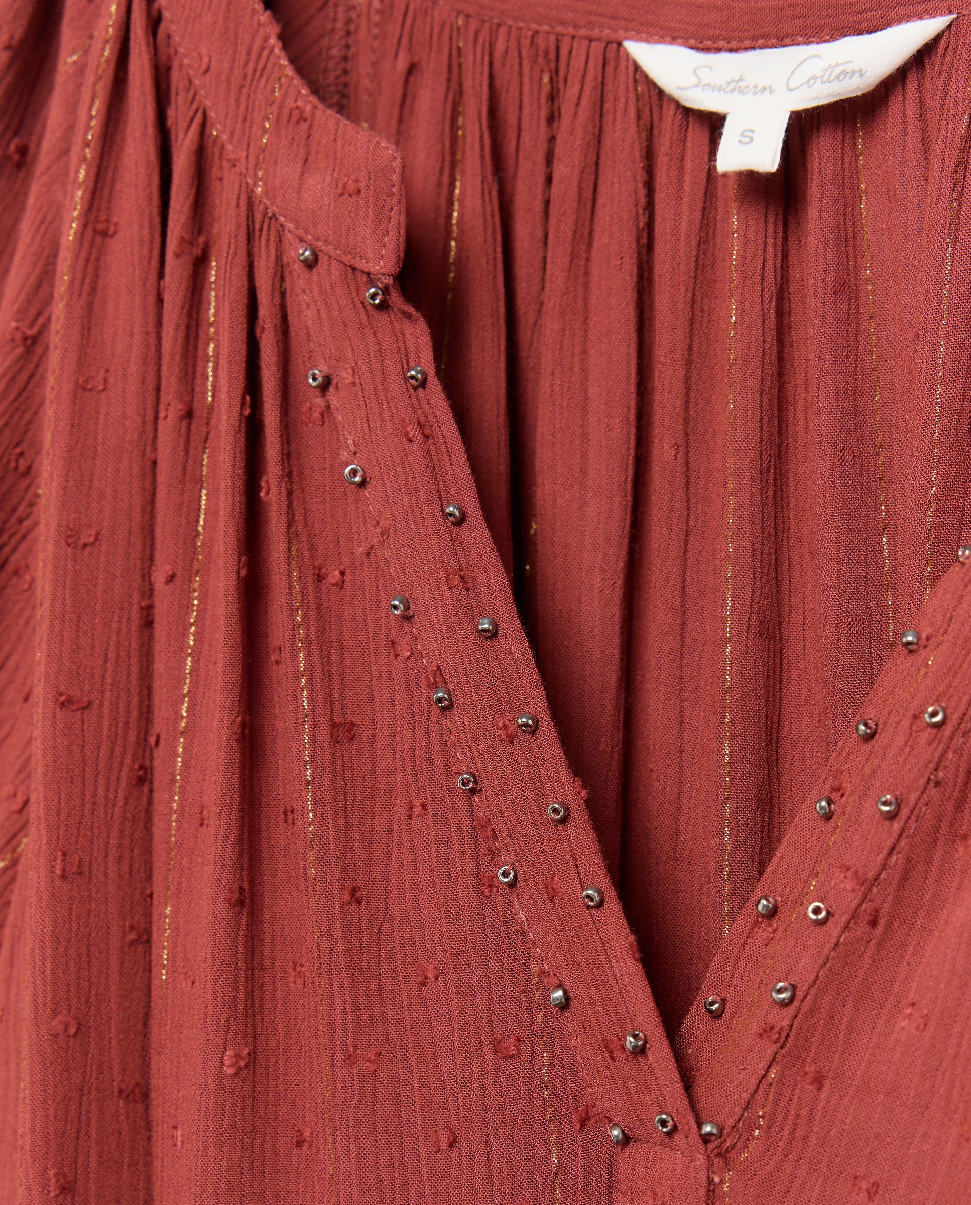 Vestido midi liso con plumeti y lurex - Southern Cotton - 600 Rojo 600 Rojo-5